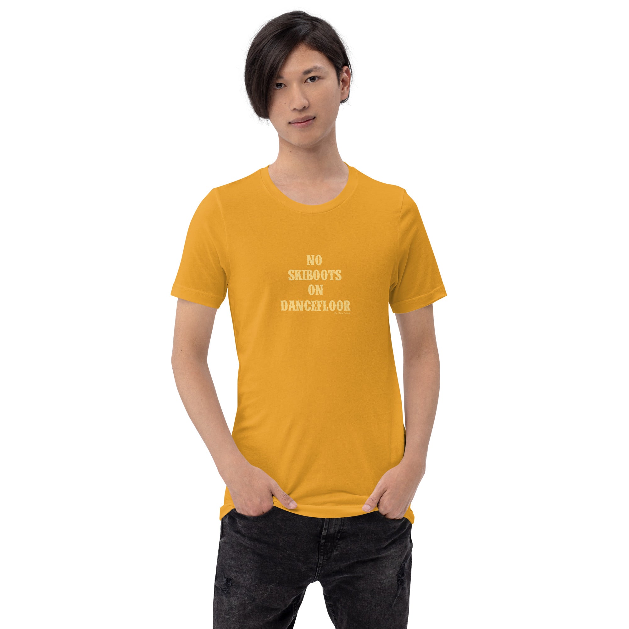 T-shirt en coton unisexe No Skiboots on Dancefloor sur couleurs vives