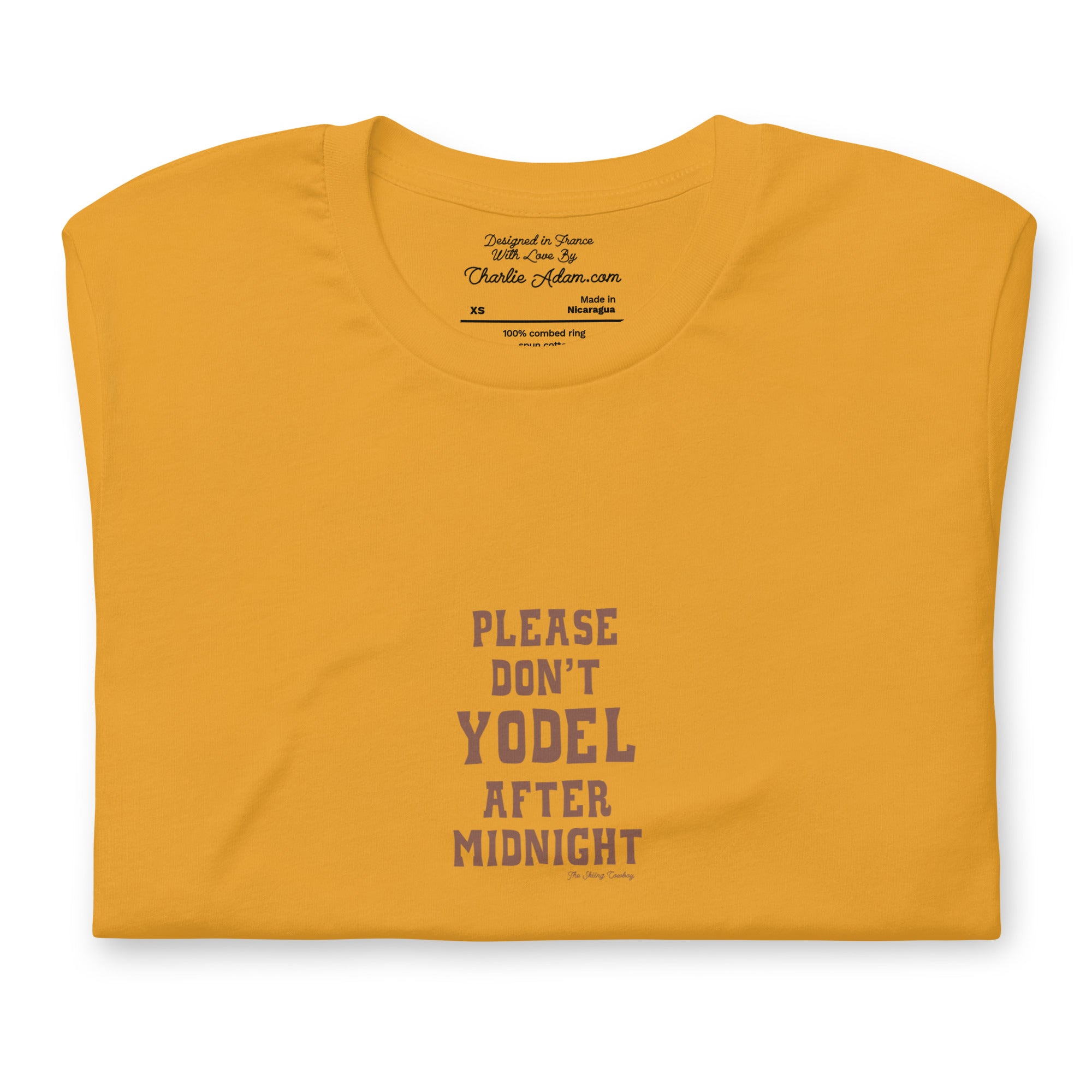 T-shirt en coton unisexe Don't Yodel After Midnight texte foncé sur couleurs vives