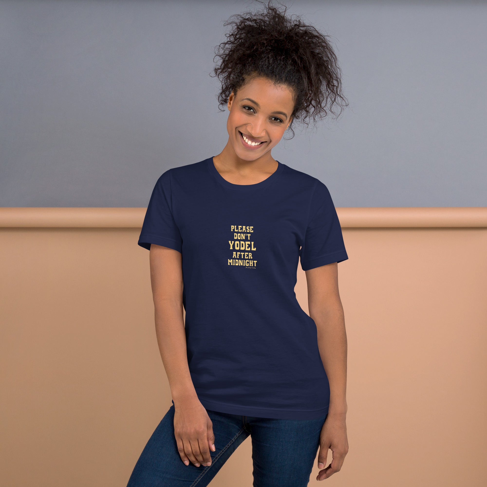 Unisex t-shirt Don't Yodel After Midnight light text