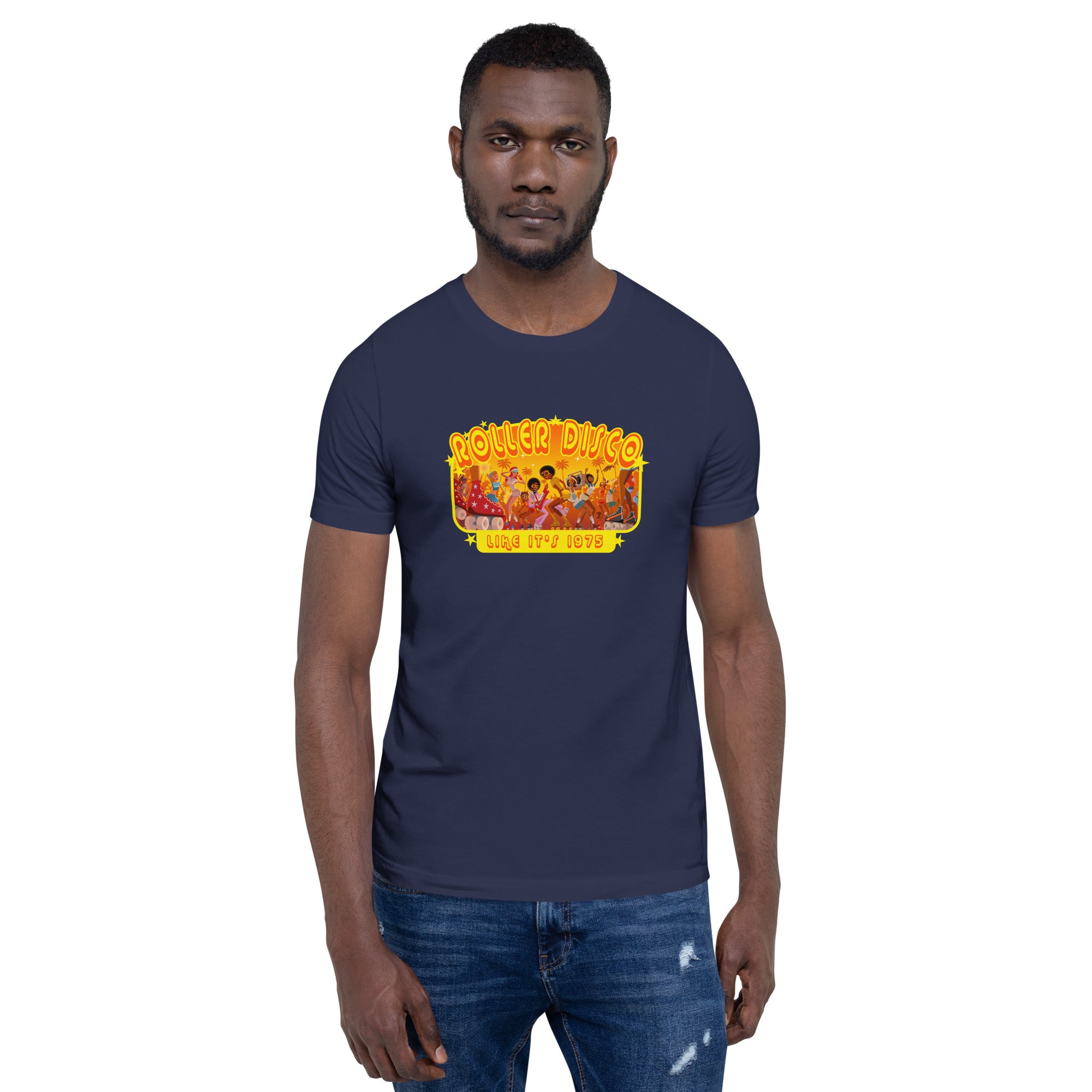 T-shirt en coton unisexe Roller Disco 1975 sur couleurs foncées