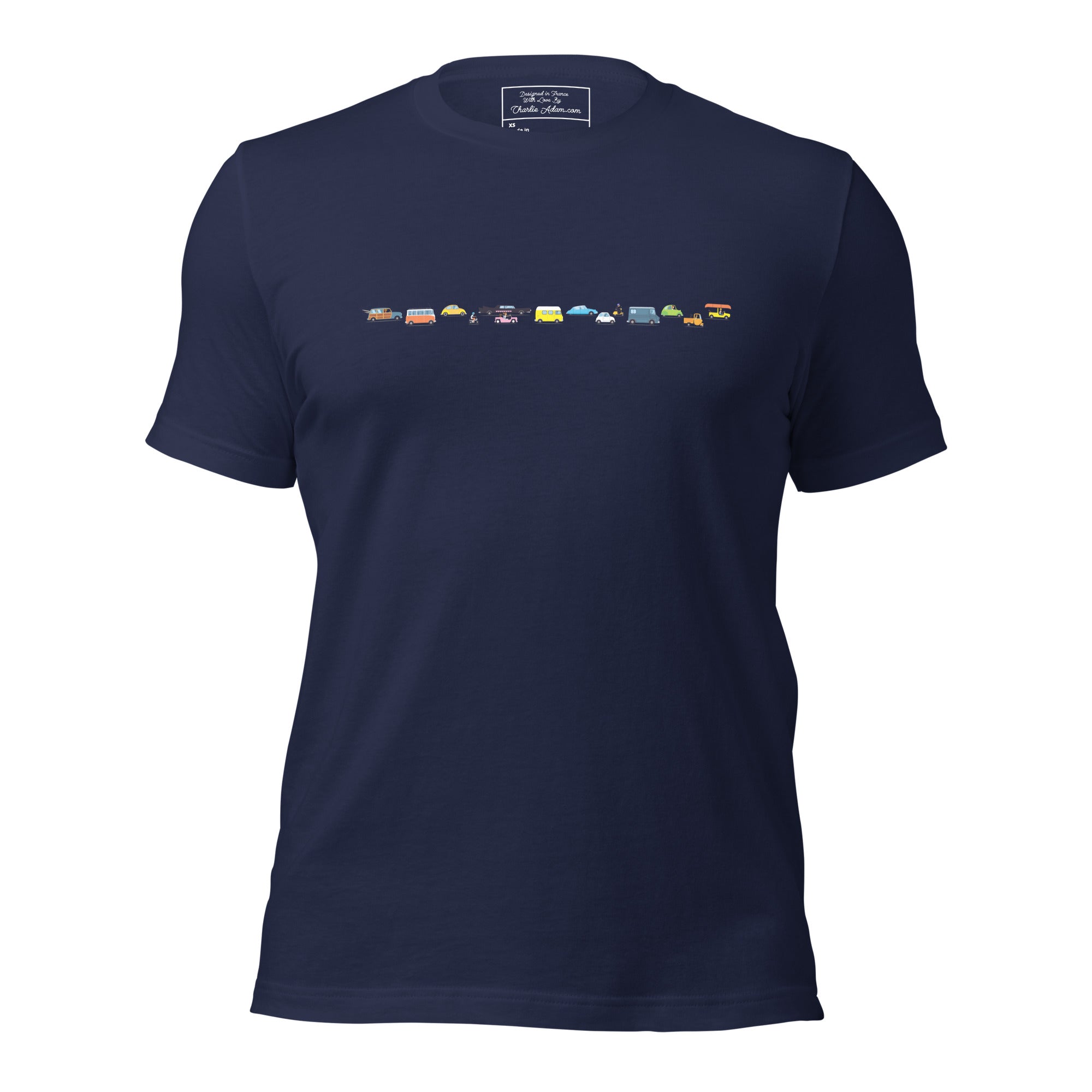 T-shirt en coton unisexe Vintage Cars Traffic Jam sur fond sombre