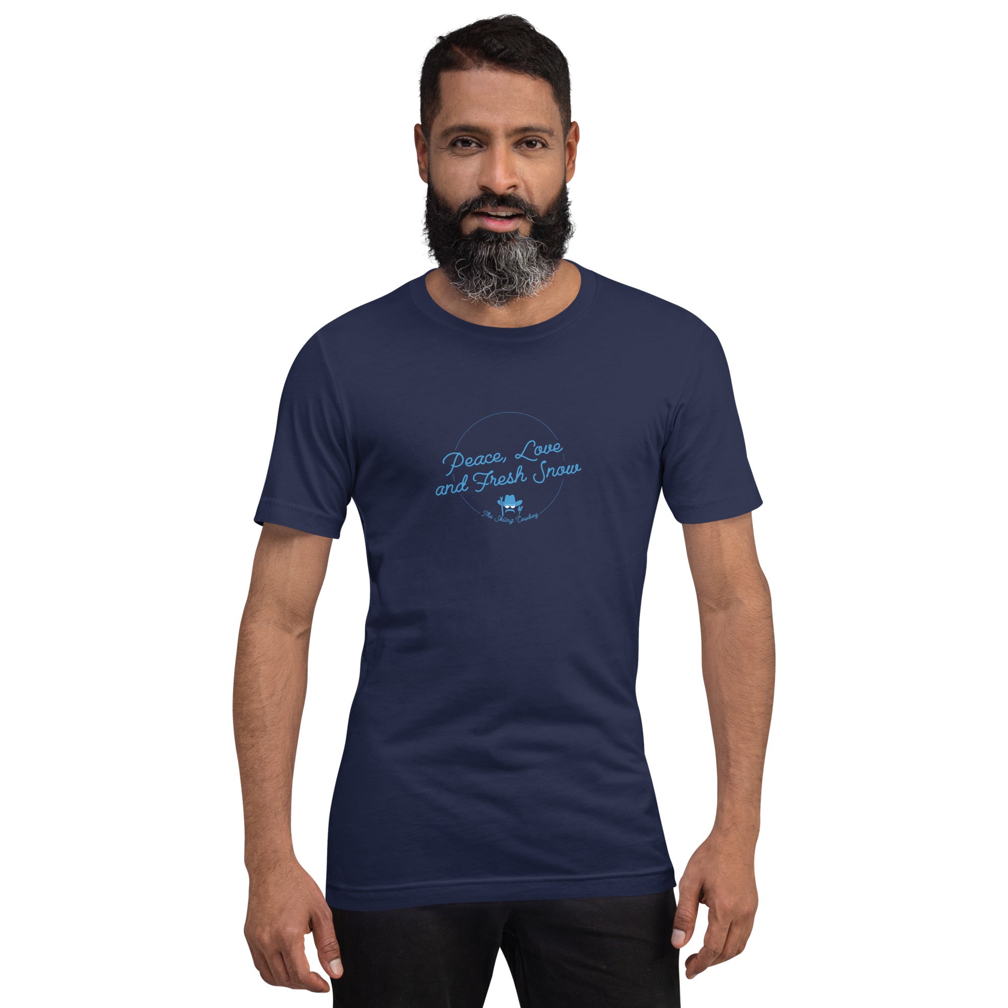 T-shirt en coton unisexe Peace, Love and Fresh Snow sur couleurs foncées
