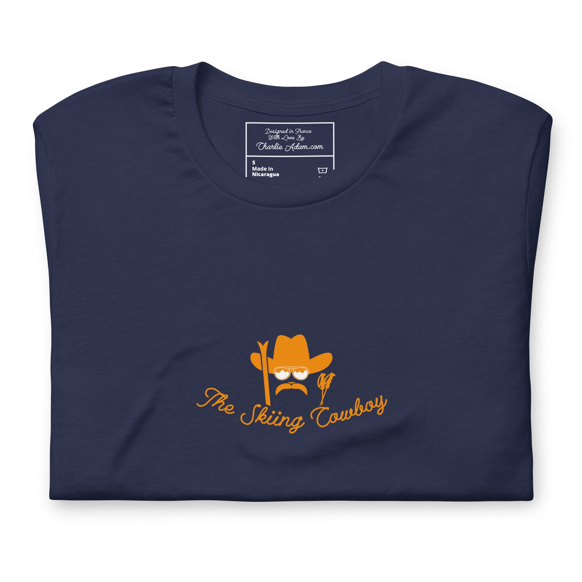 T-shirt en coton unisexe Skiing Cowboy (face) & Ski Fight at OK Corral Outline (dos) sur couleurs foncées