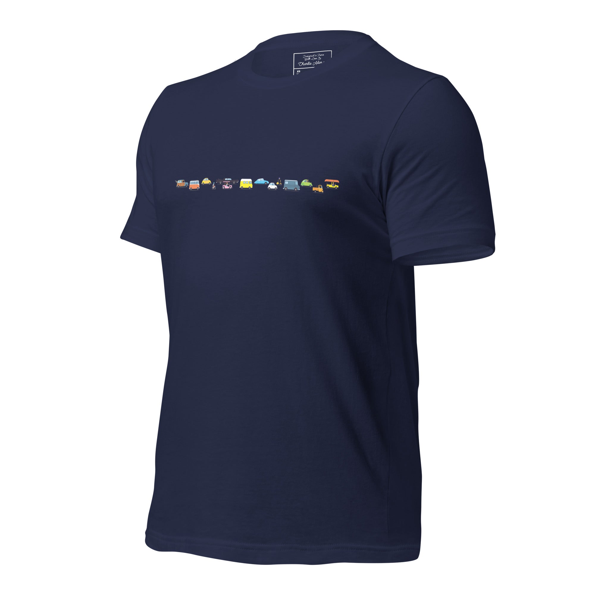 T-shirt en coton unisexe Vintage Cars Traffic Jam sur fond sombre