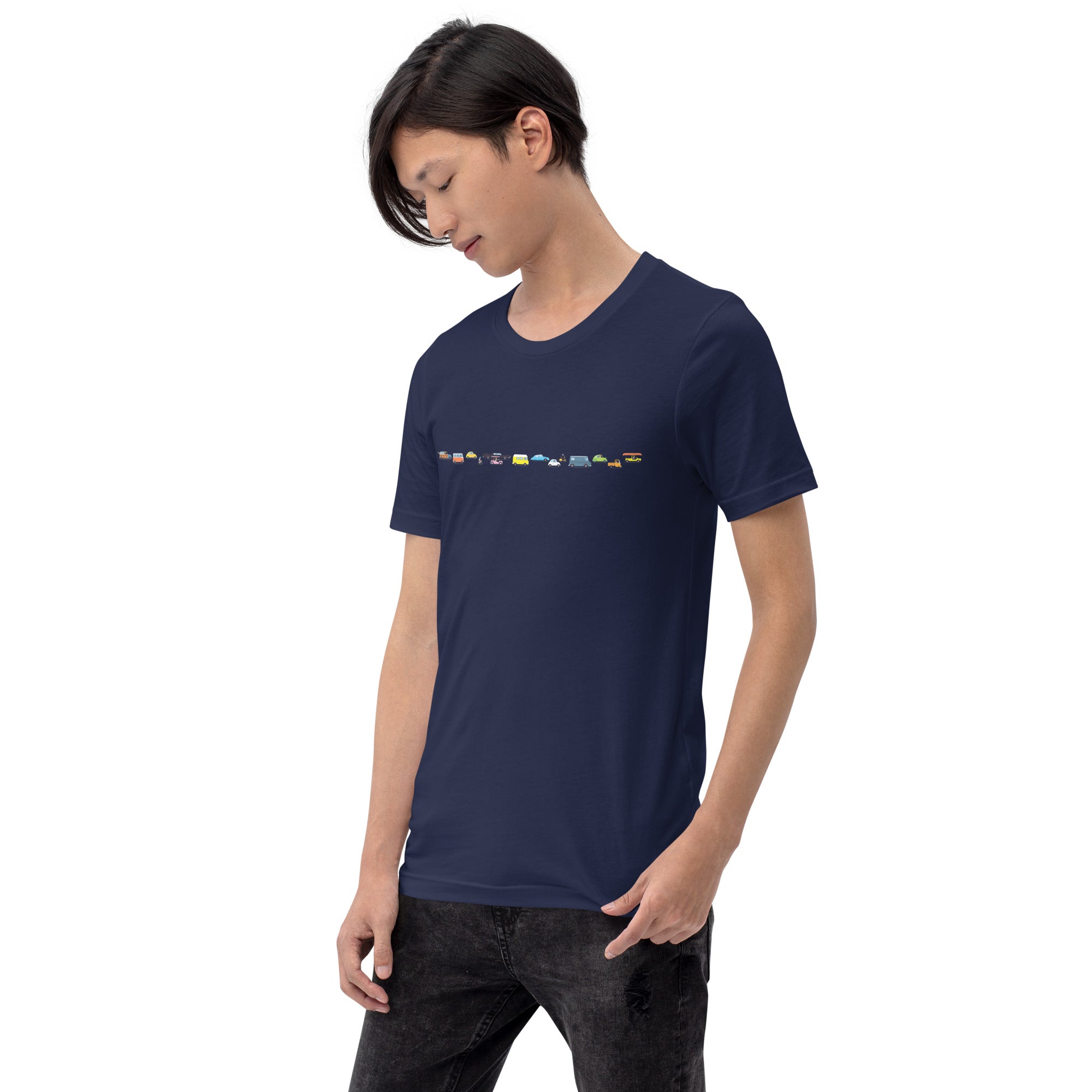 T-shirt en coton unisexe Vintage Cars Traffic Jam sur fond sombre