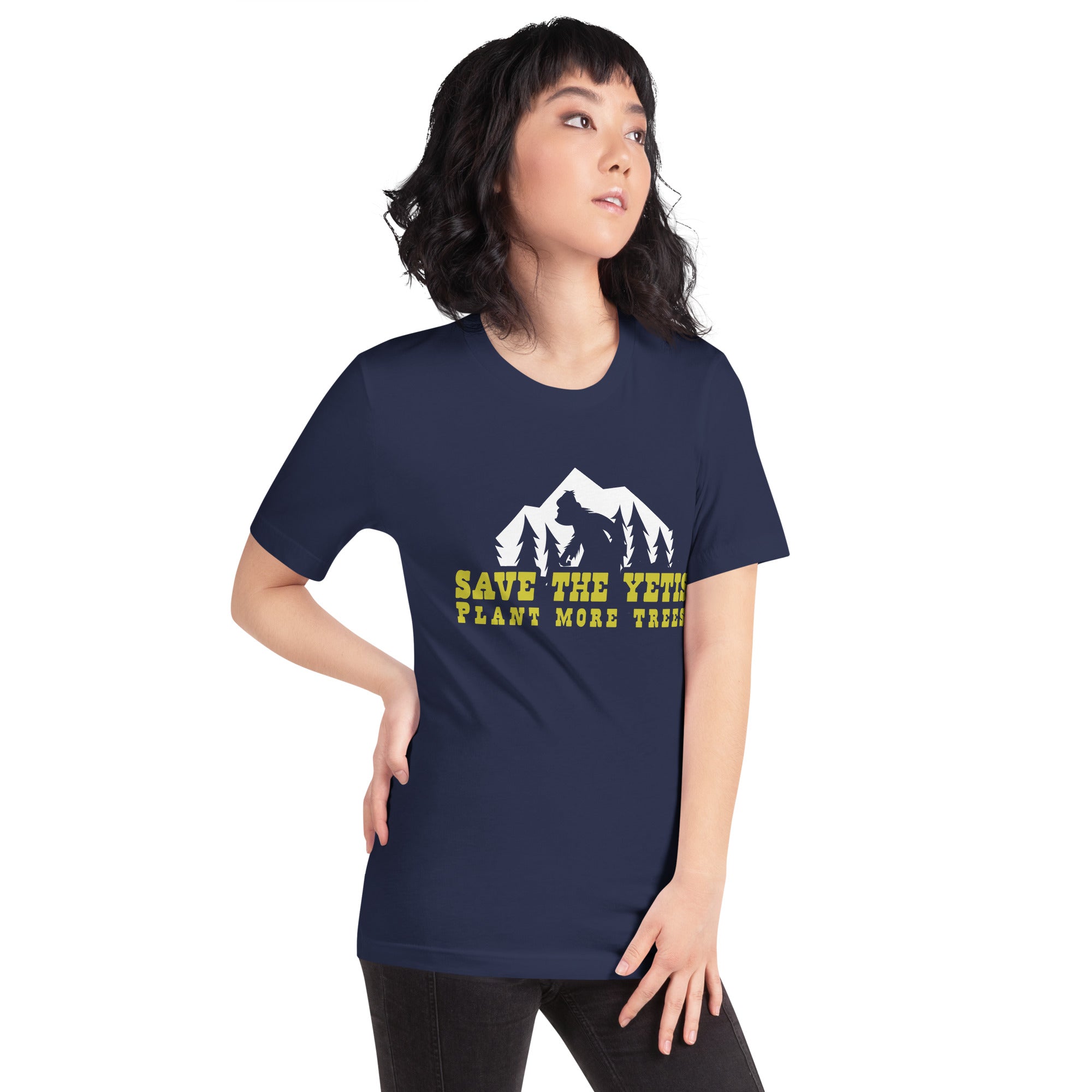 Unisex cotton t-shirt Save the Yetis Plant more Trees on dark colors