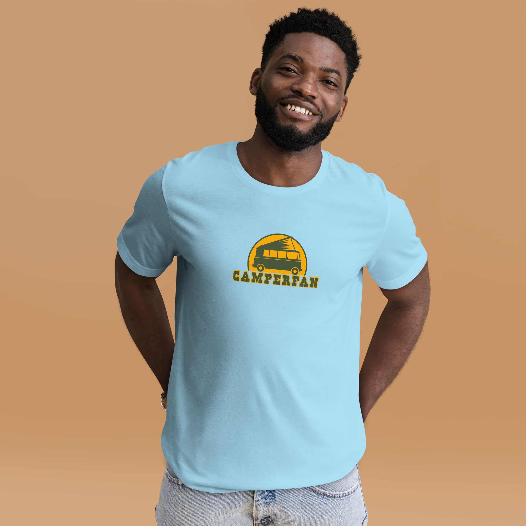 Unisex cotton t-shirt Camperfan on bright colors