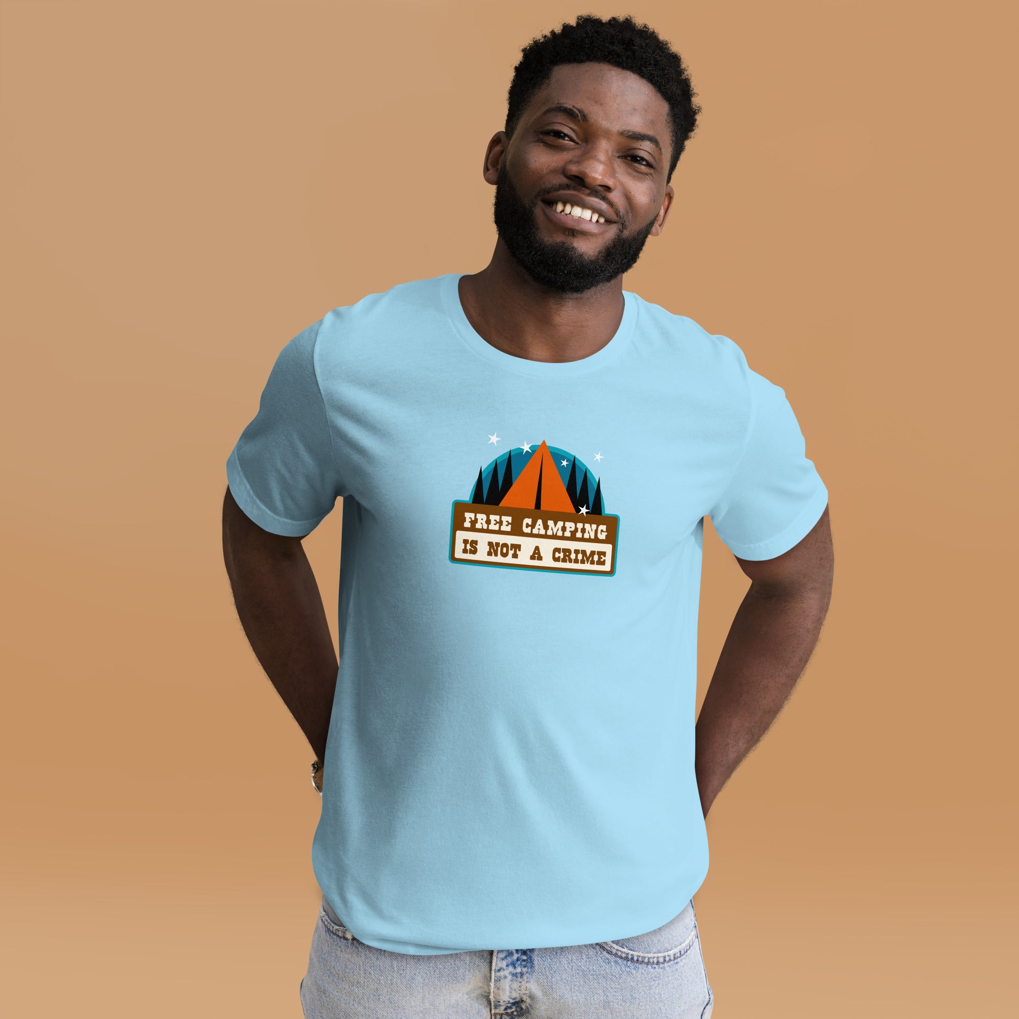 Unisex cotton t-shirt Free Camping is not a Crime on bright colors