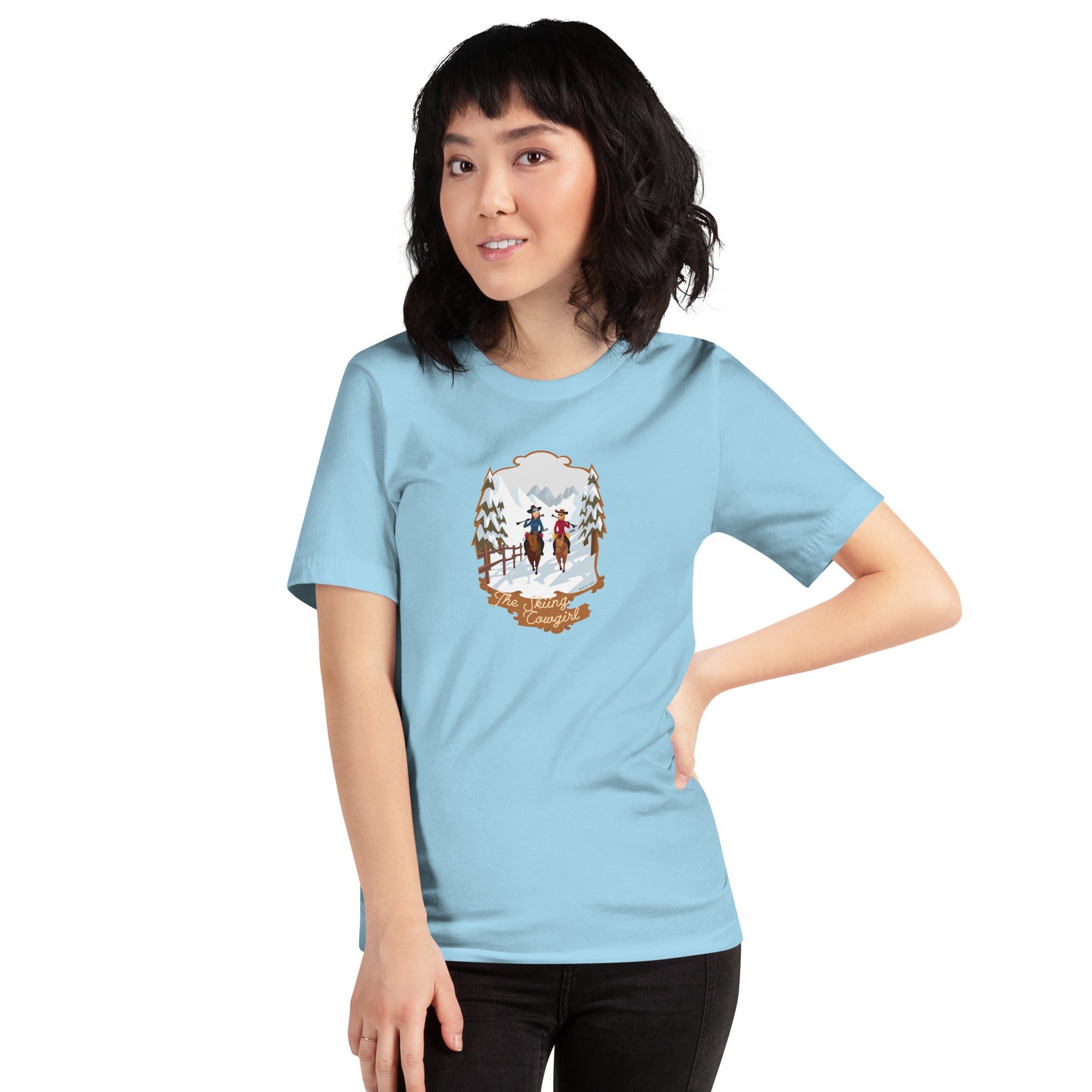 Unisex cotton t-shirt The Skiing Cowgirl on light colors
