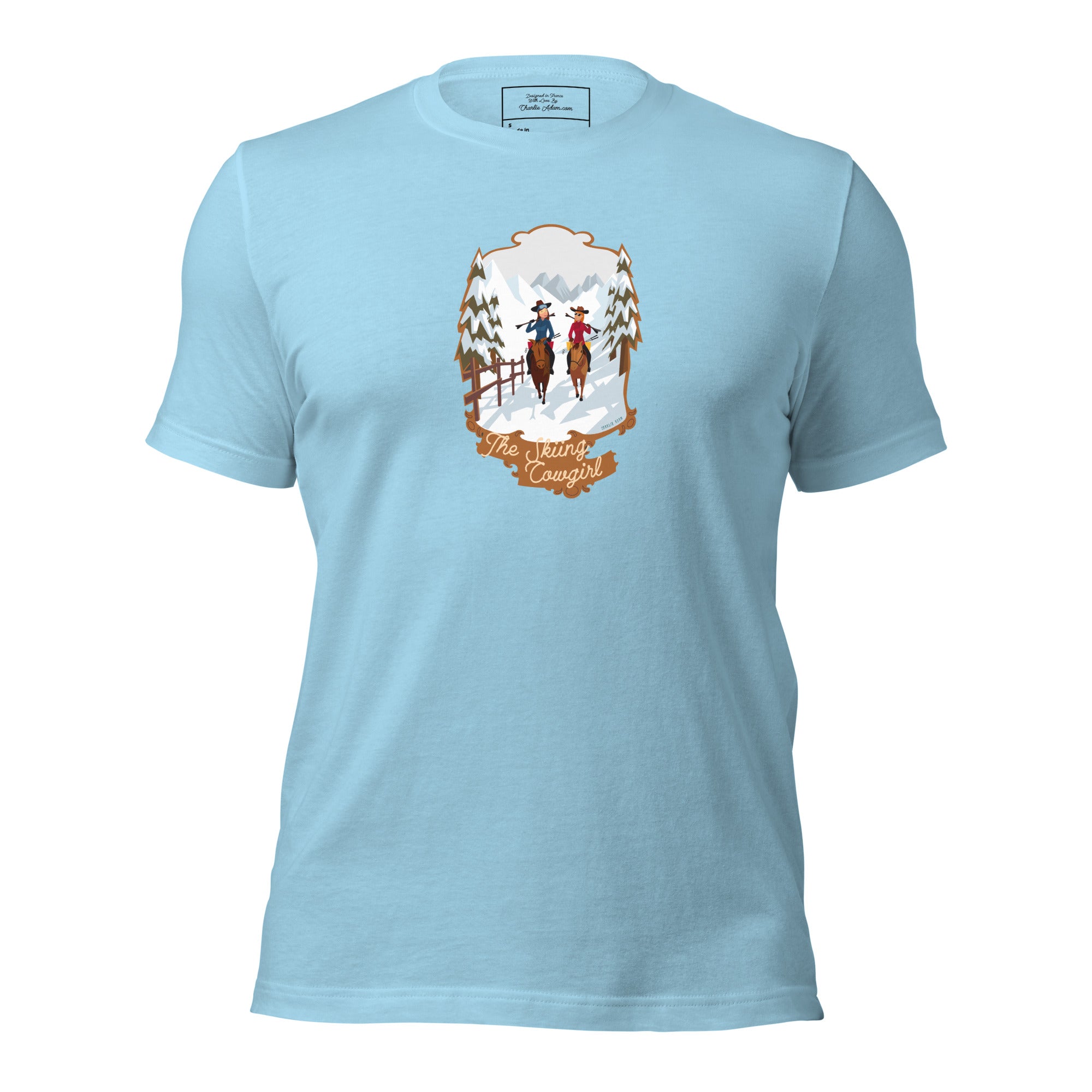 T-shirt en coton unisexe The Skiing Cowgirl sur fond clair