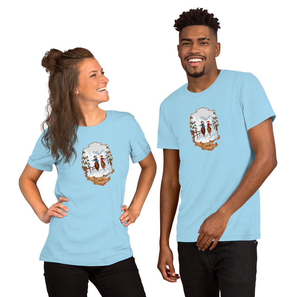 Unisex cotton t-shirt The Skiing Cowgirl on light colors