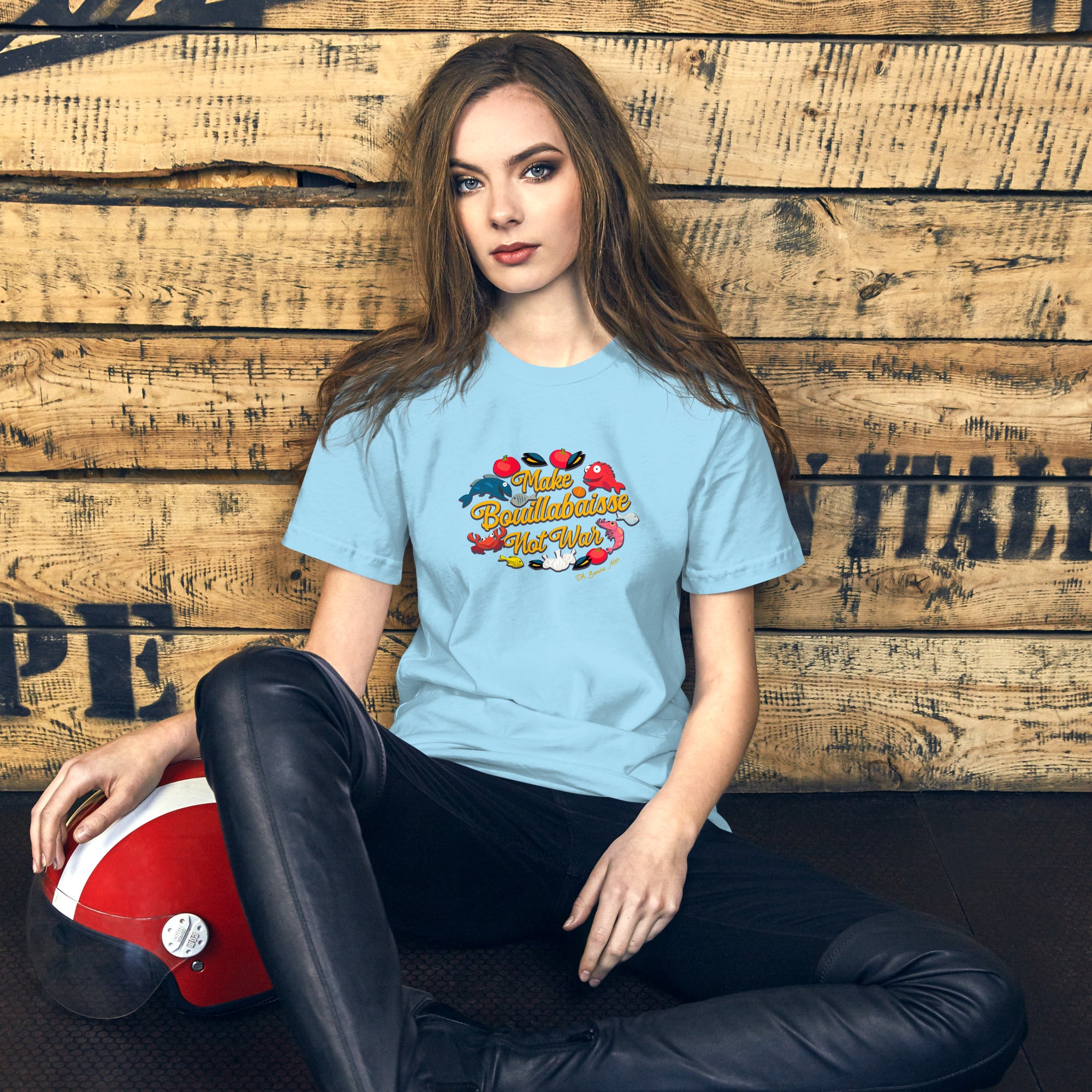 Unisex t-shirt Make Bouillabaisse Not War Oh Bonne Mer on bright colors