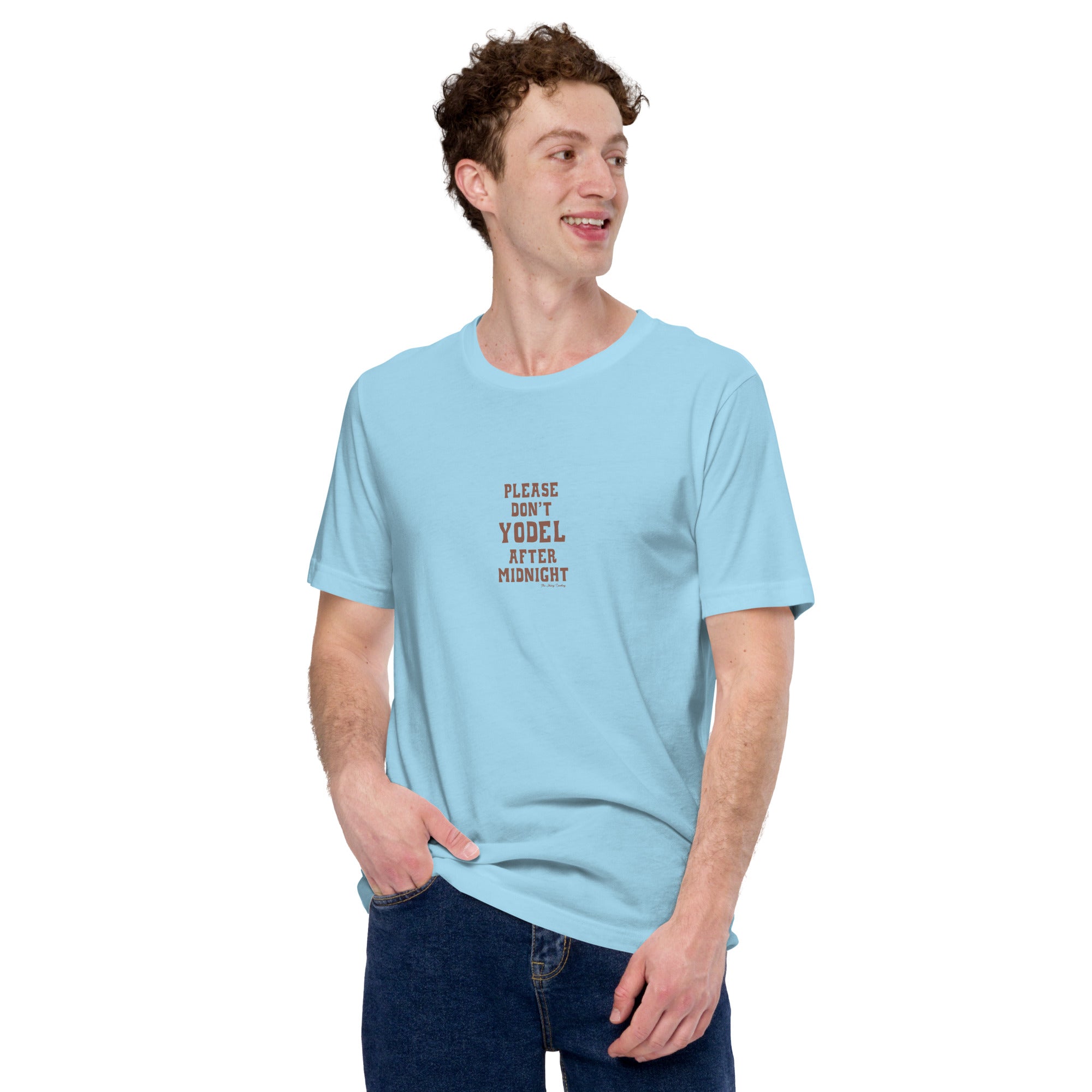 T-shirt en coton unisexe Don't Yodel After Midnight texte foncé sur couleurs vives