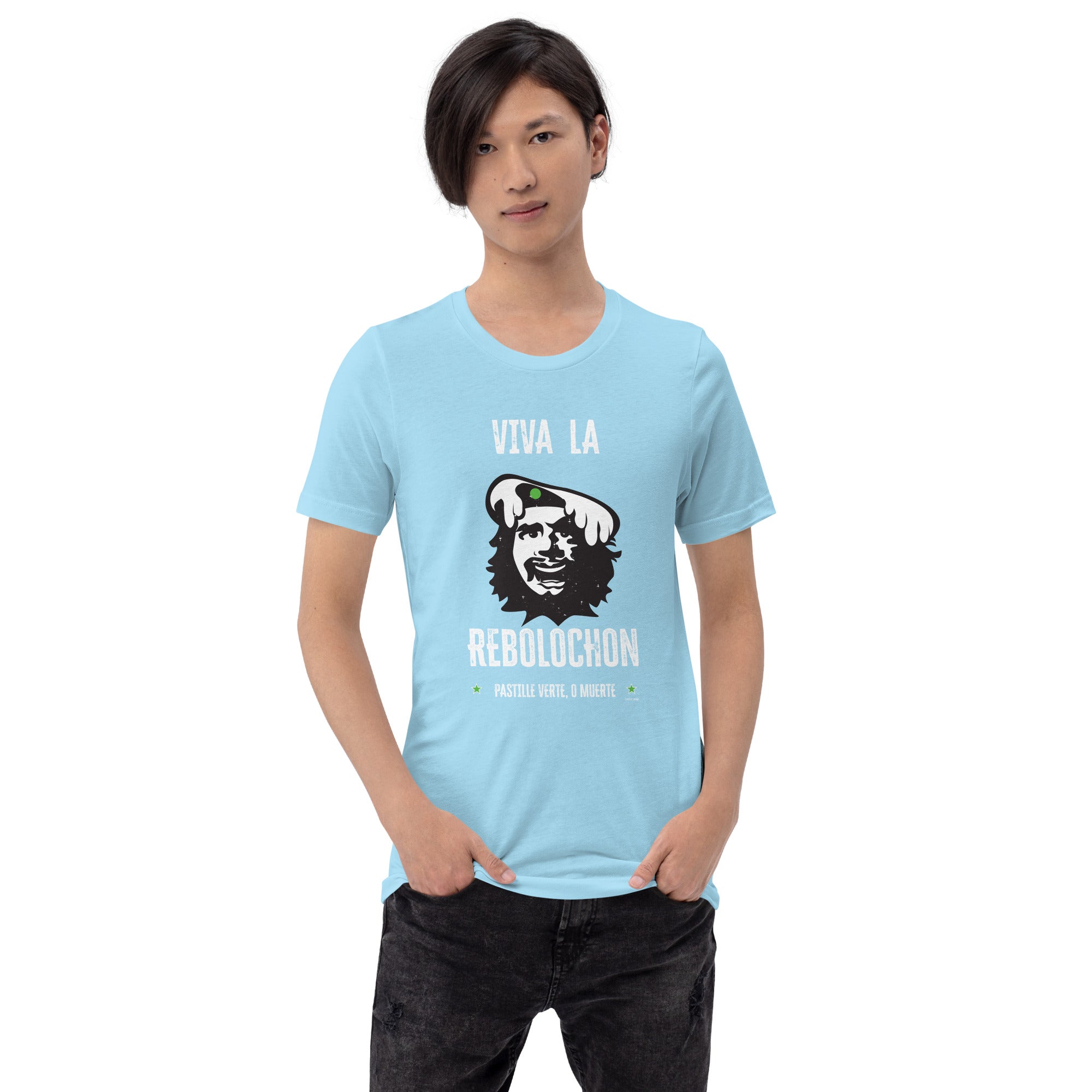 Unisex cotton t-shirt Viva la Rebolochon on bright colors