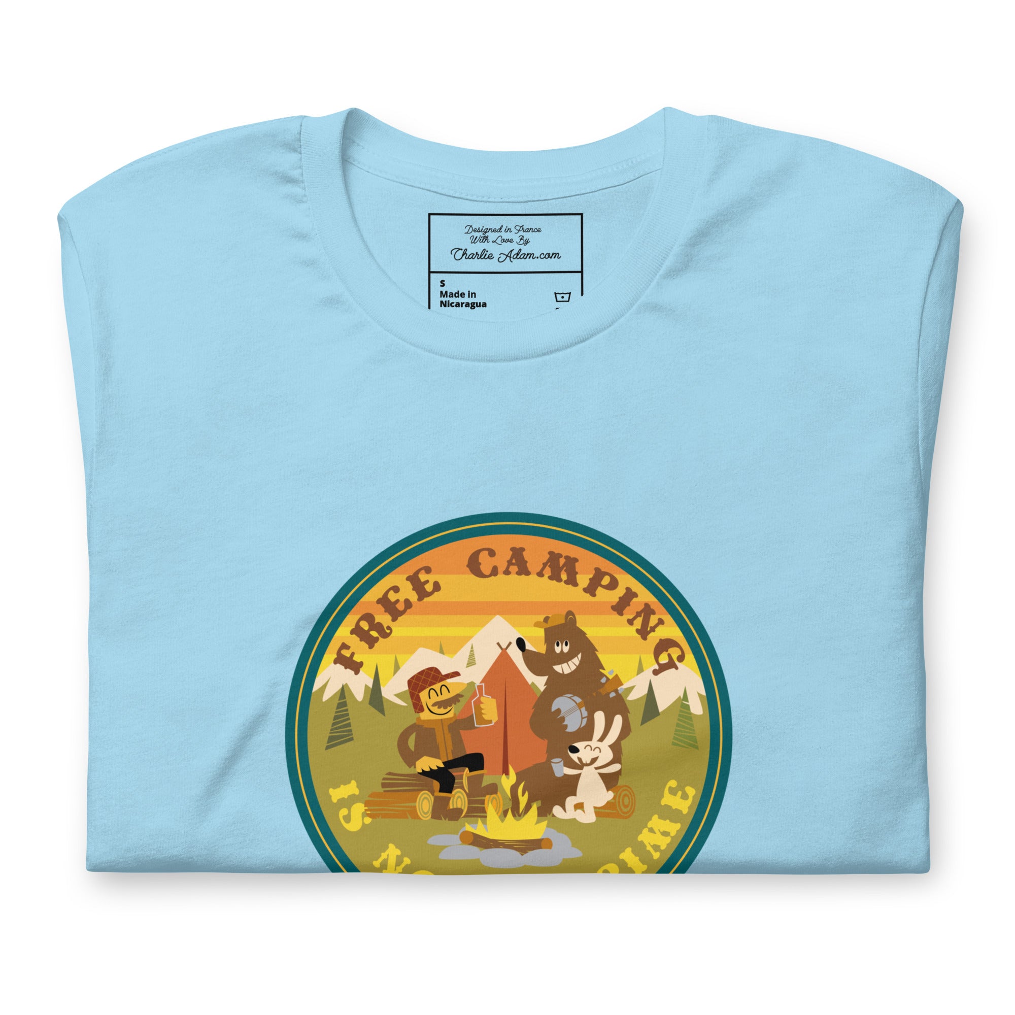 T-shirt en coton unisexe Free Camping is not a crime sur couleurs vives