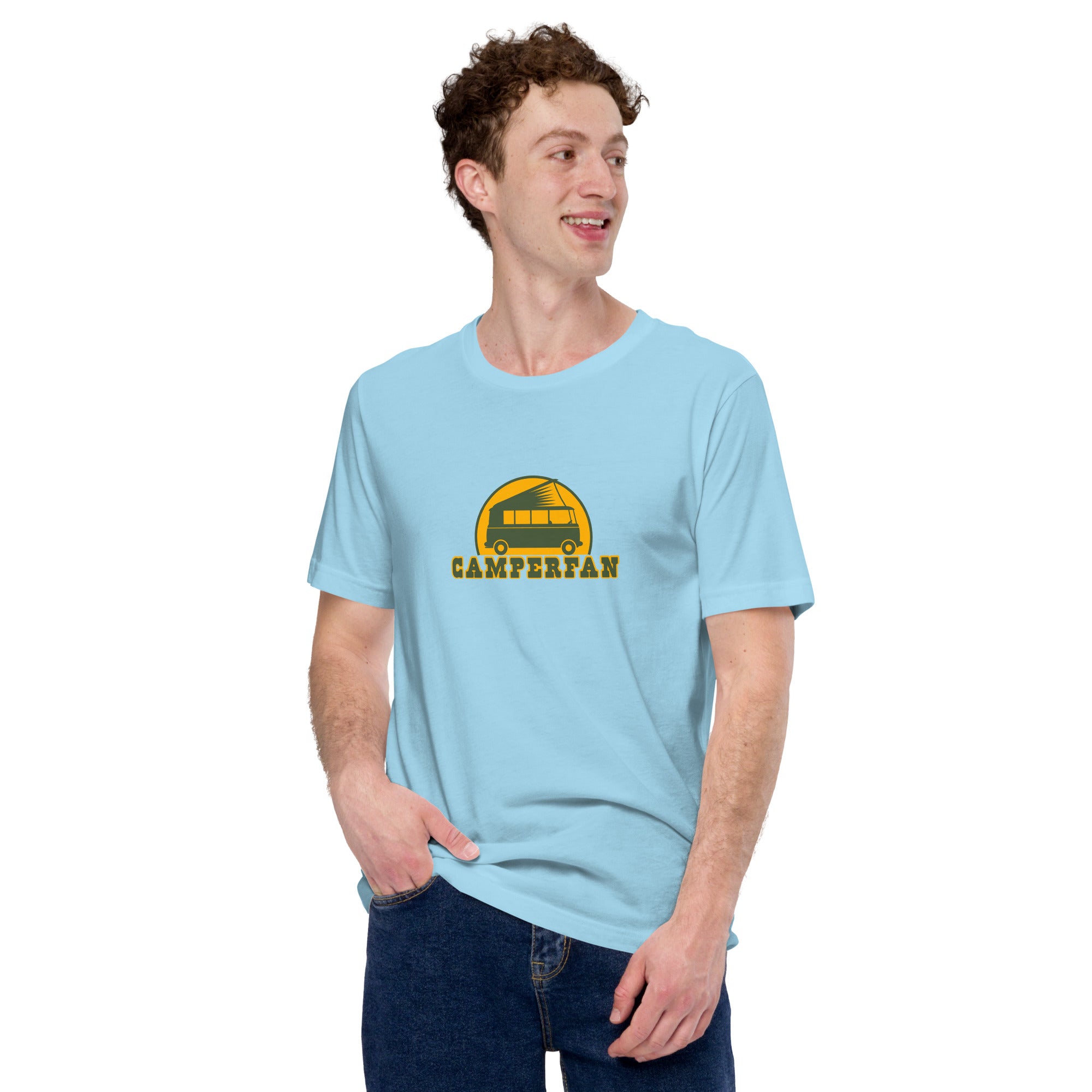 Unisex cotton t-shirt Camperfan on bright colors