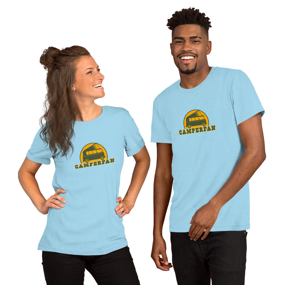 Unisex cotton t-shirt Camperfan on bright colors