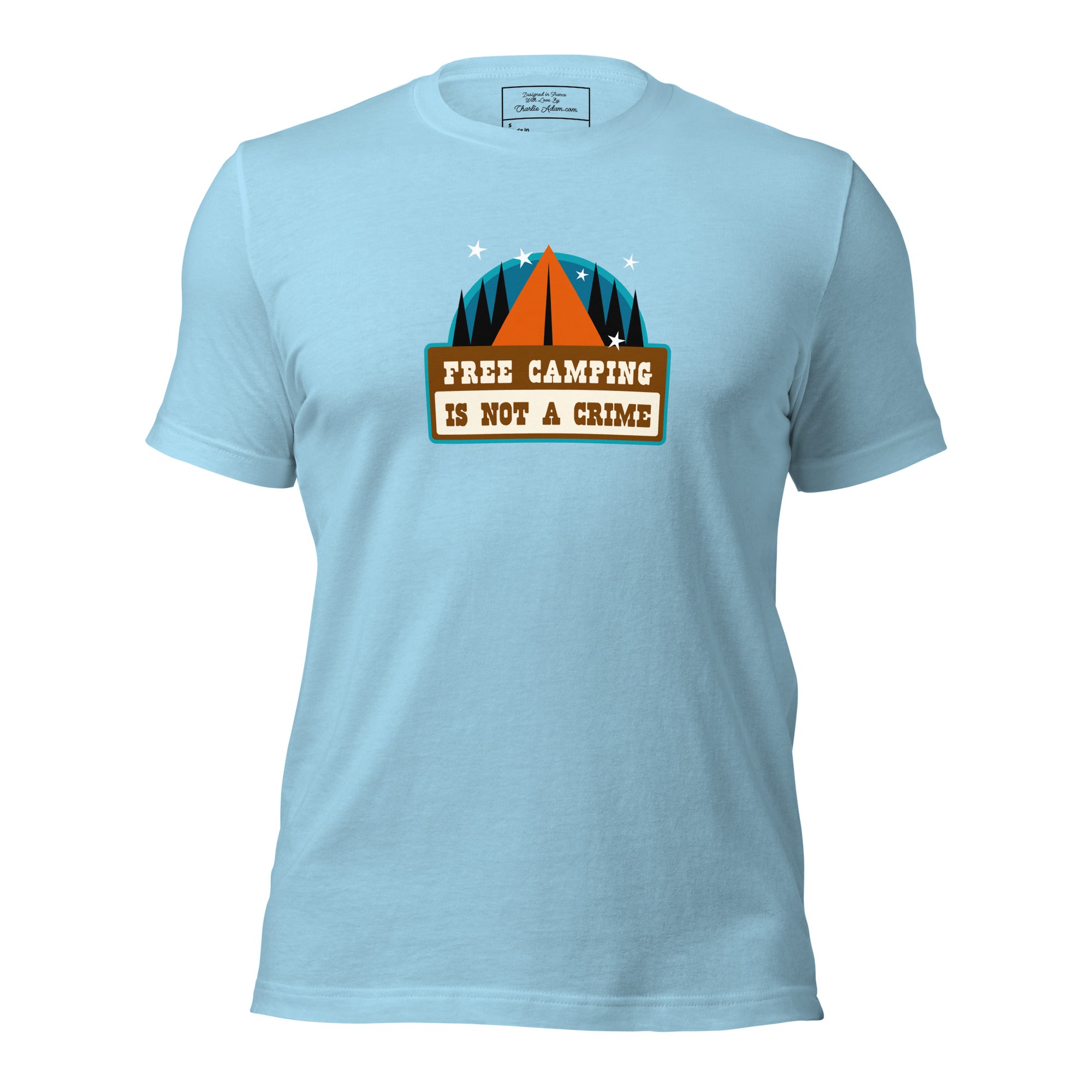 Unisex cotton t-shirt Free Camping is not a Crime on bright colors