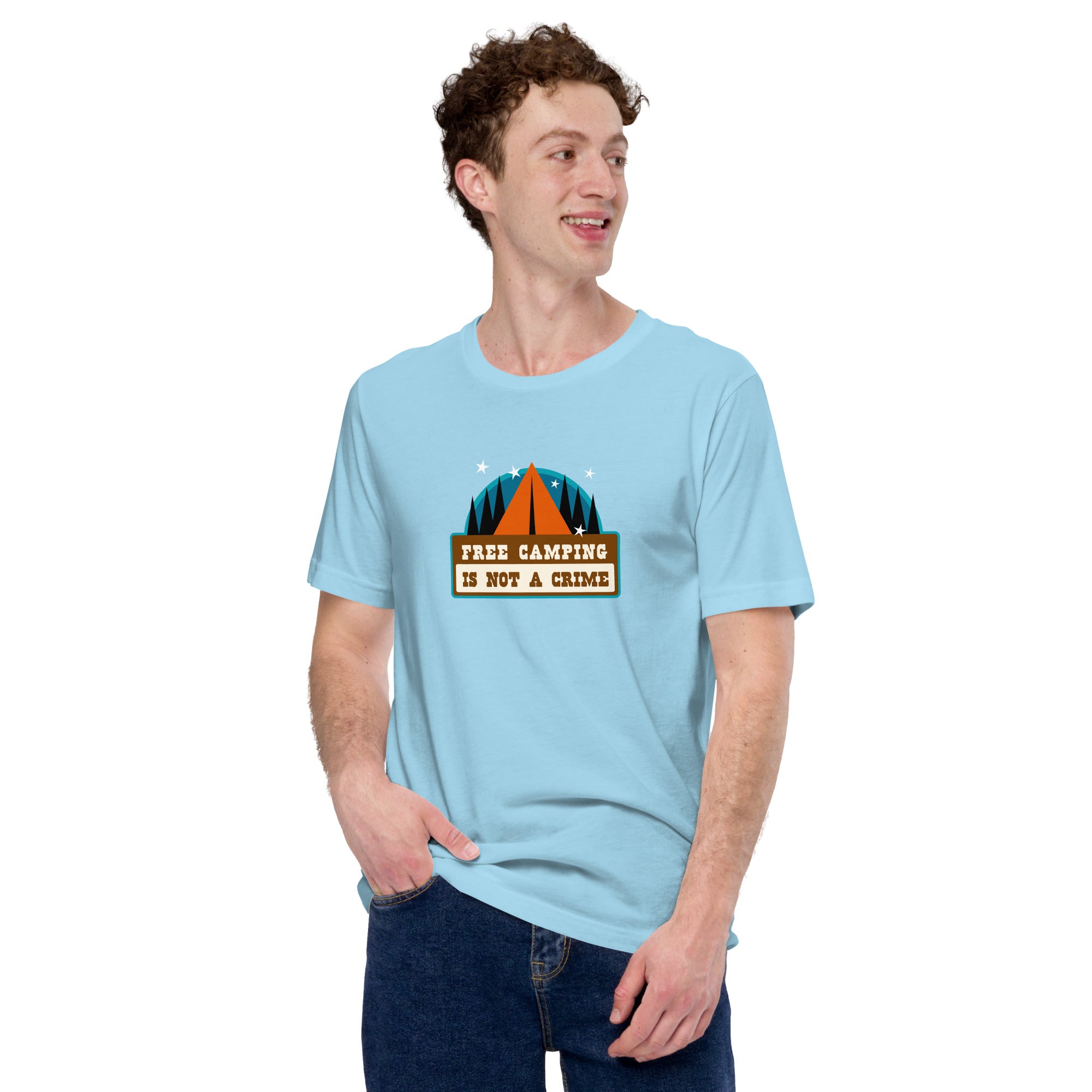 Unisex cotton t-shirt Free Camping is not a Crime on bright colors