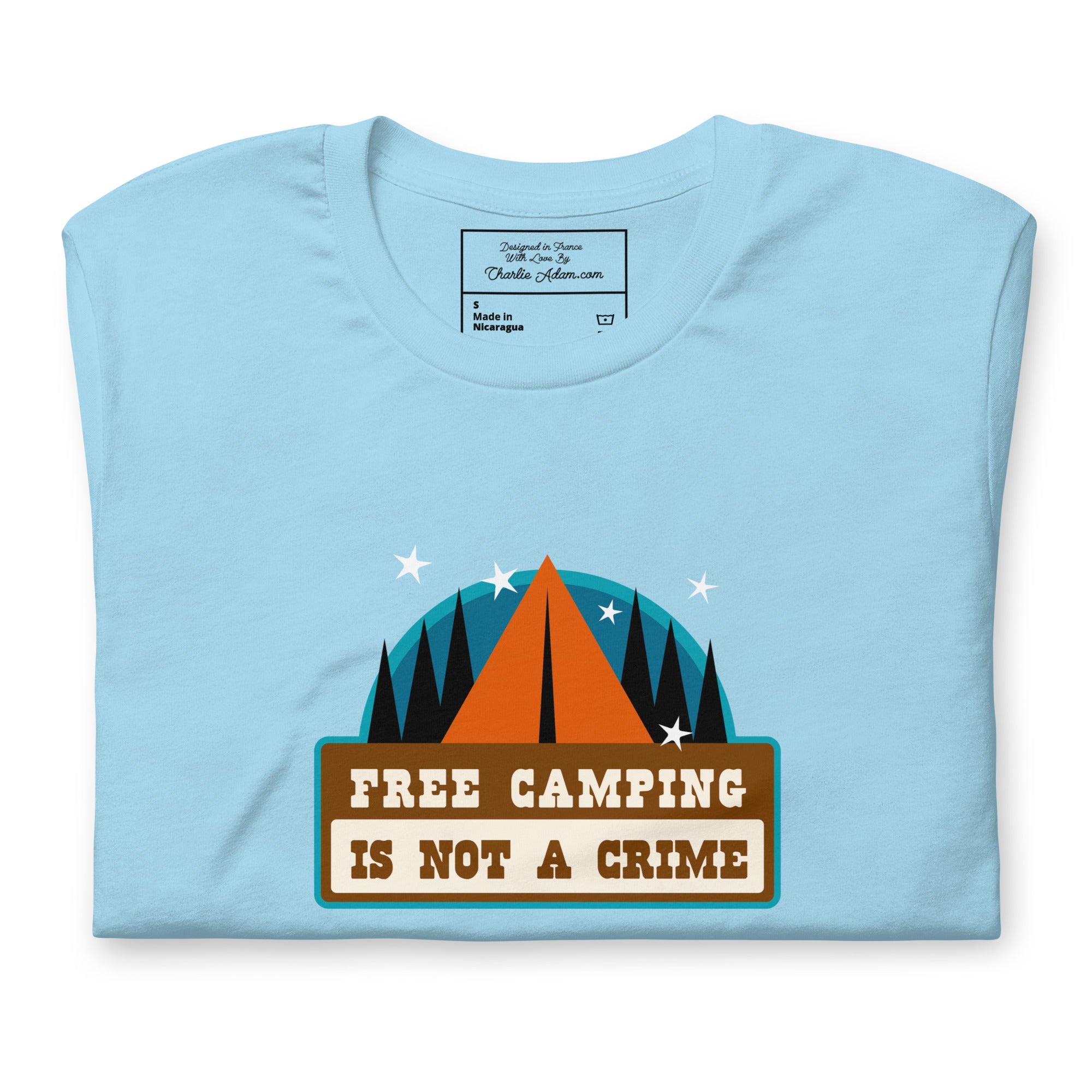 Unisex cotton t-shirt Free Camping is not a Crime on bright colors