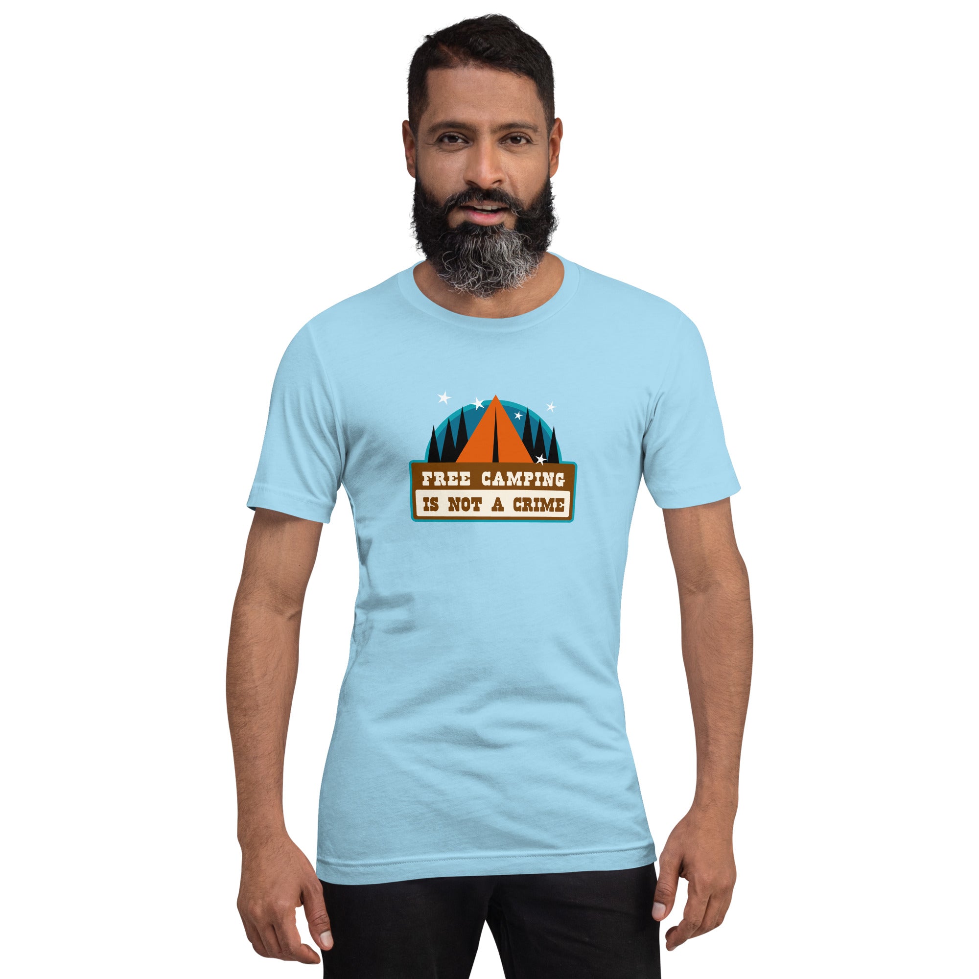 Unisex cotton t-shirt Free Camping is not a Crime on bright colors