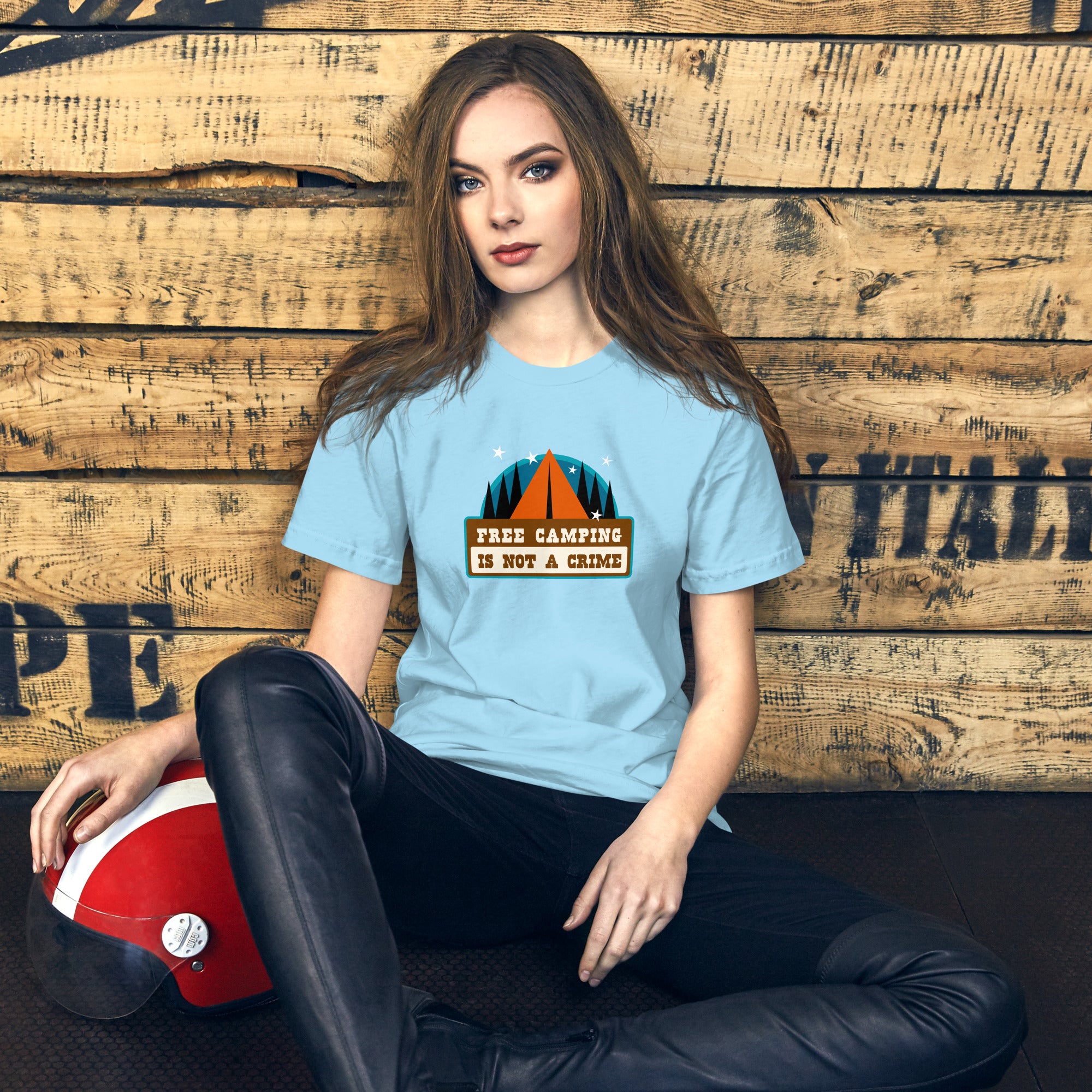 Unisex cotton t-shirt Free Camping is not a Crime on bright colors