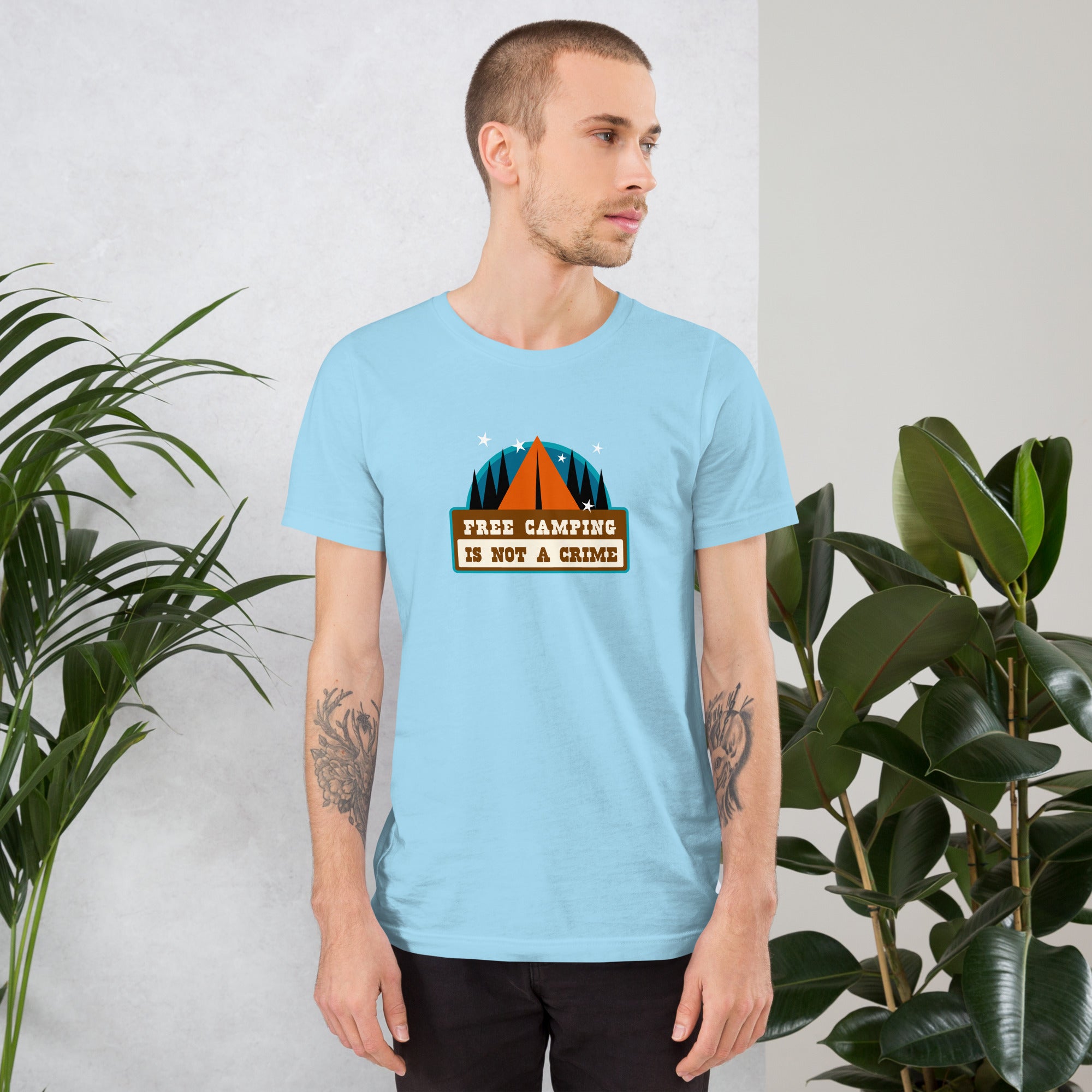 Unisex cotton t-shirt Free Camping is not a Crime on bright colors