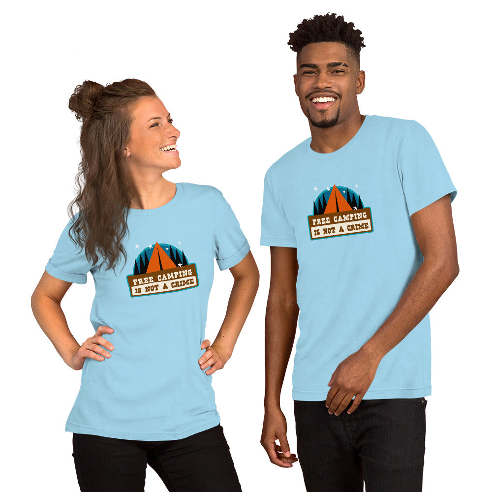 Unisex cotton t-shirt Free Camping is not a Crime on bright colors