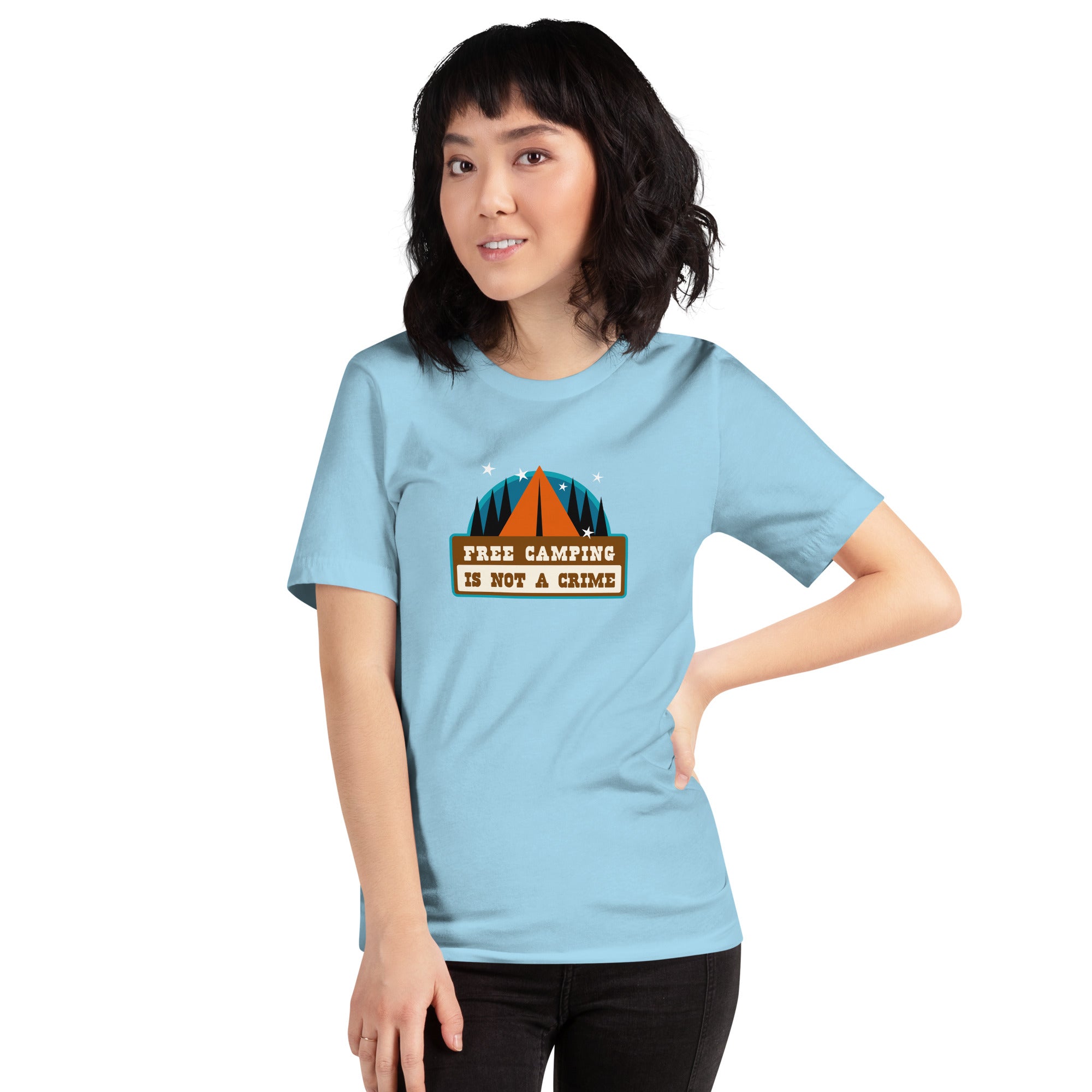 Unisex cotton t-shirt Free Camping is not a Crime on bright colors