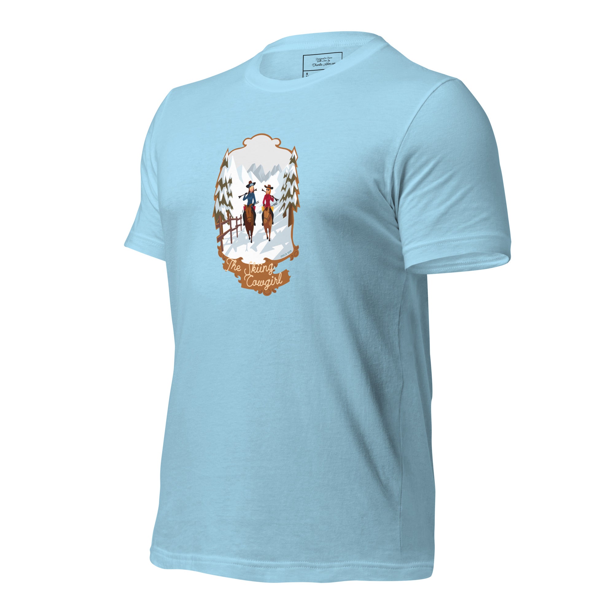 Unisex cotton t-shirt The Skiing Cowgirl on light colors