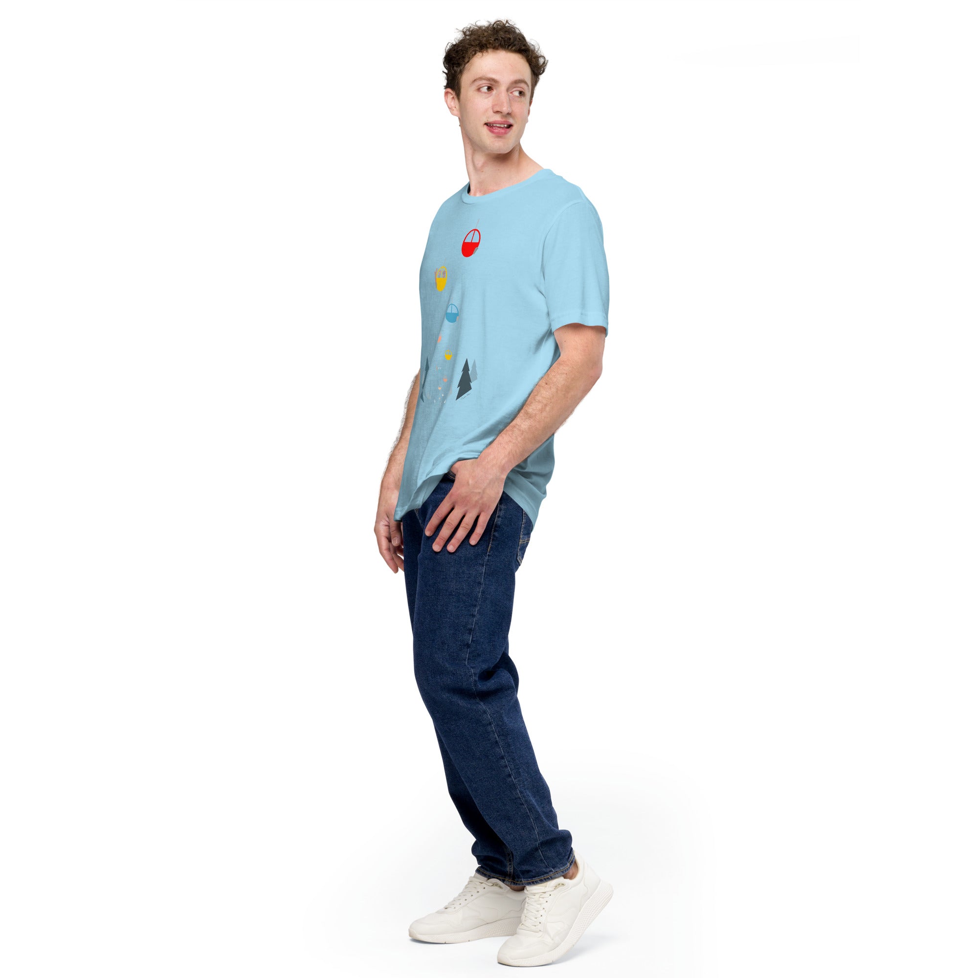 Unisex cotton t-shirt Gondolas in the mist on bright colors