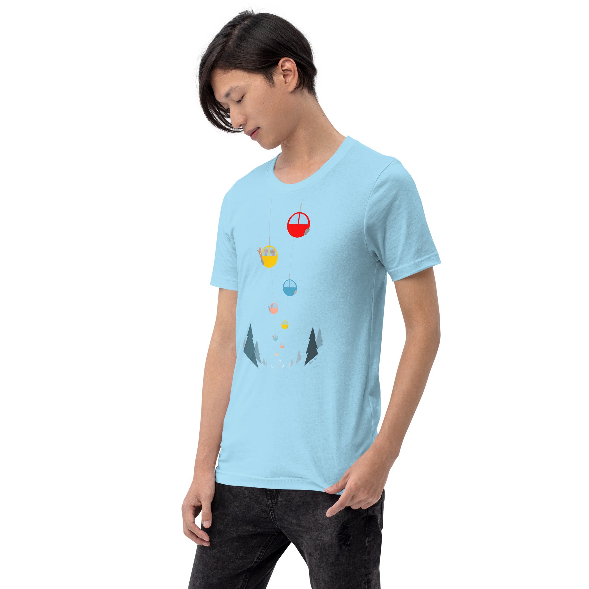 Unisex cotton t-shirt Gondolas in the mist on bright colors