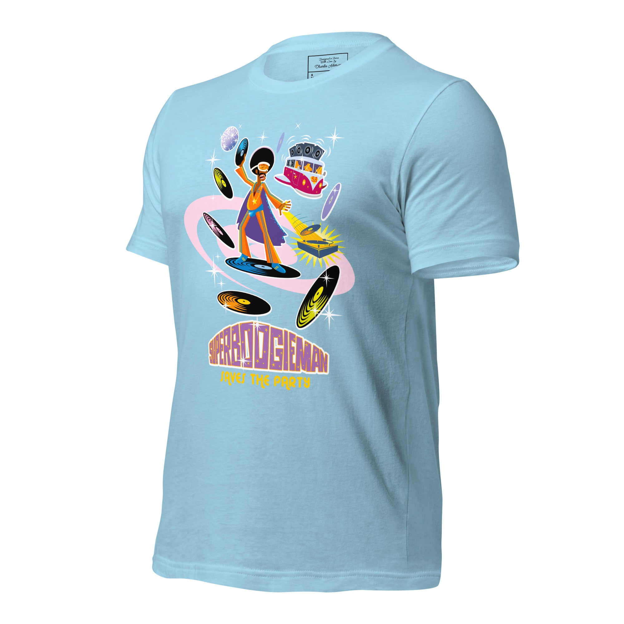 T-shirt en coton unisexe Superboogieman saves the party sur couleurs vives