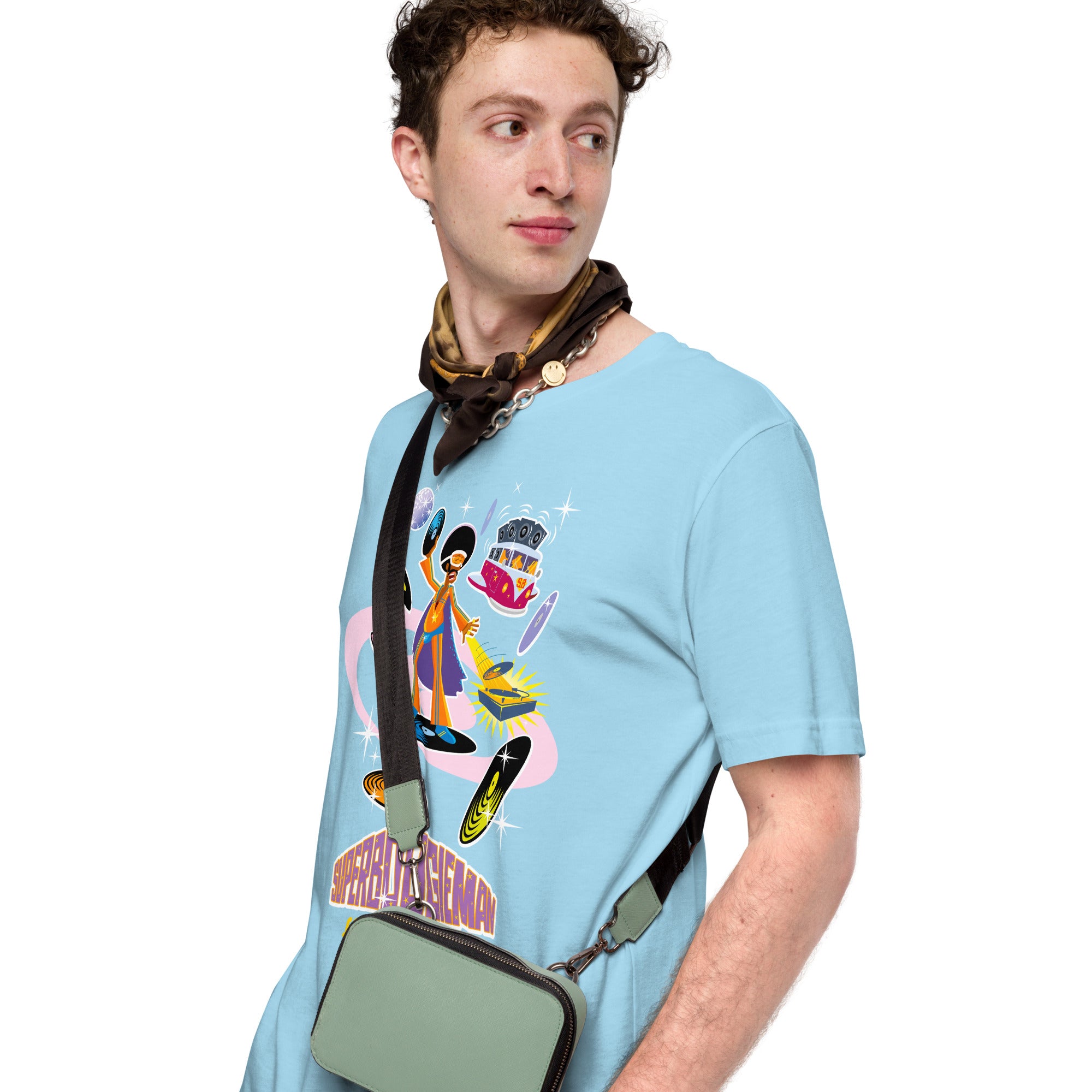 Unisex cotton t-shirt Superboogieman saves the Party on bright colors