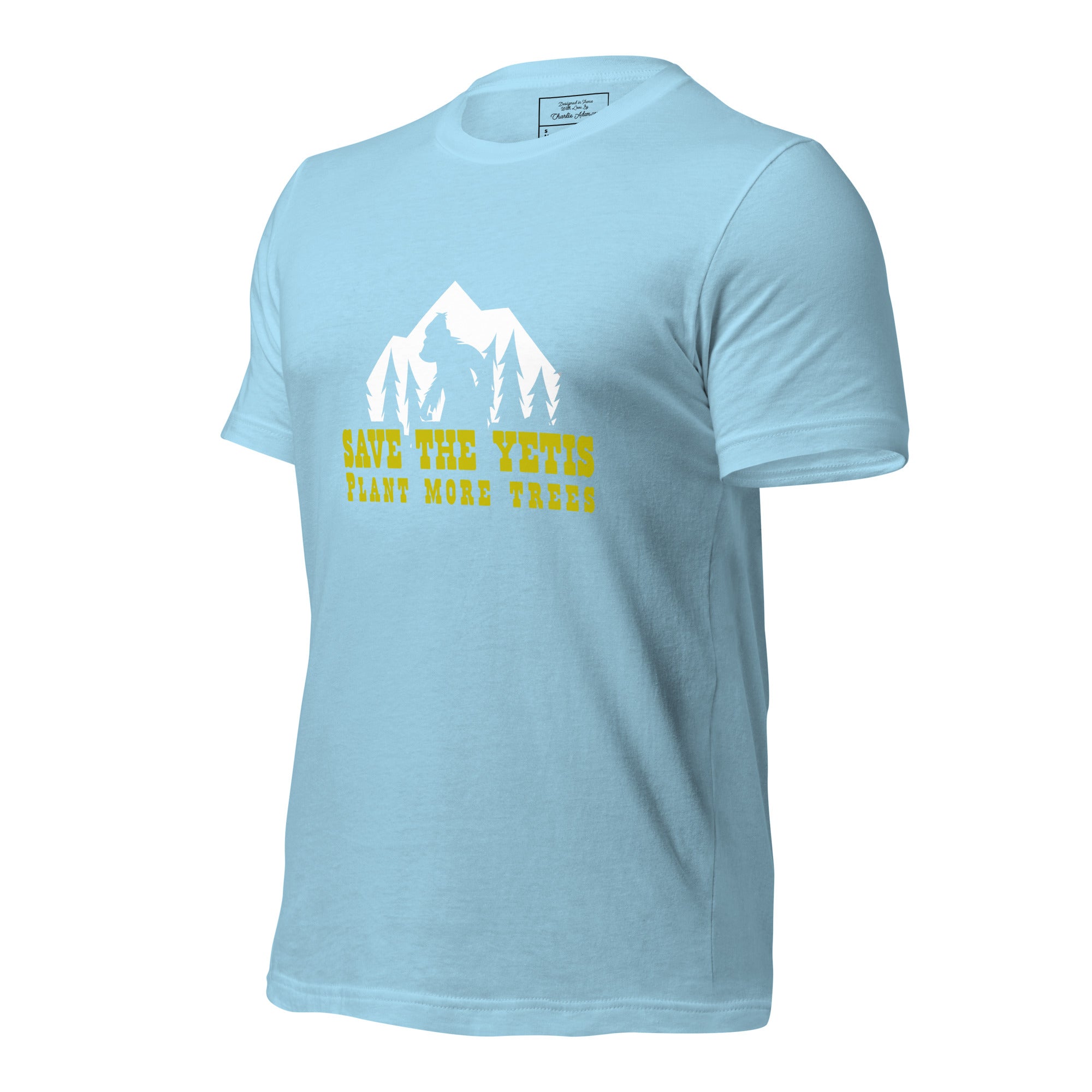 T-shirt en coton unisexe Save the Yetis Plant more Trees sur couleurs vives (face & dos)