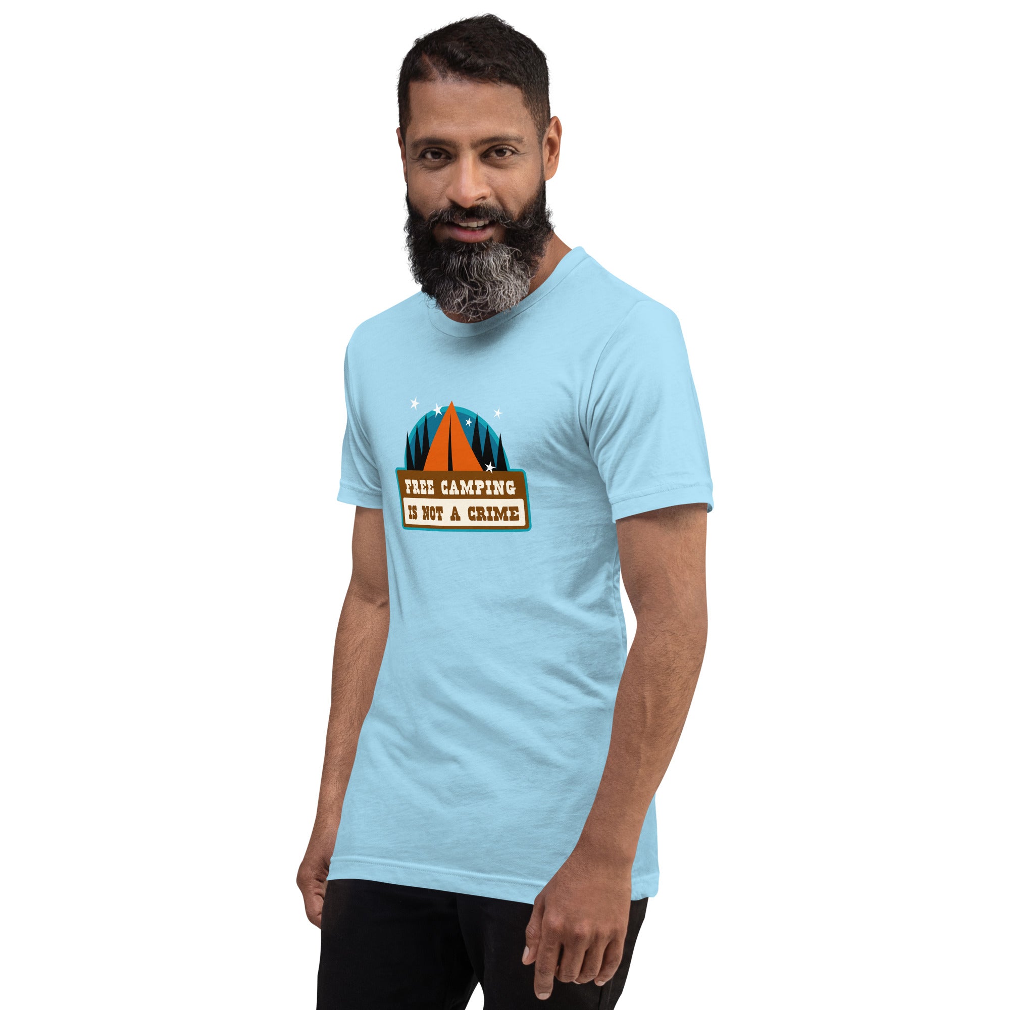 Unisex cotton t-shirt Free Camping is not a Crime on bright colors