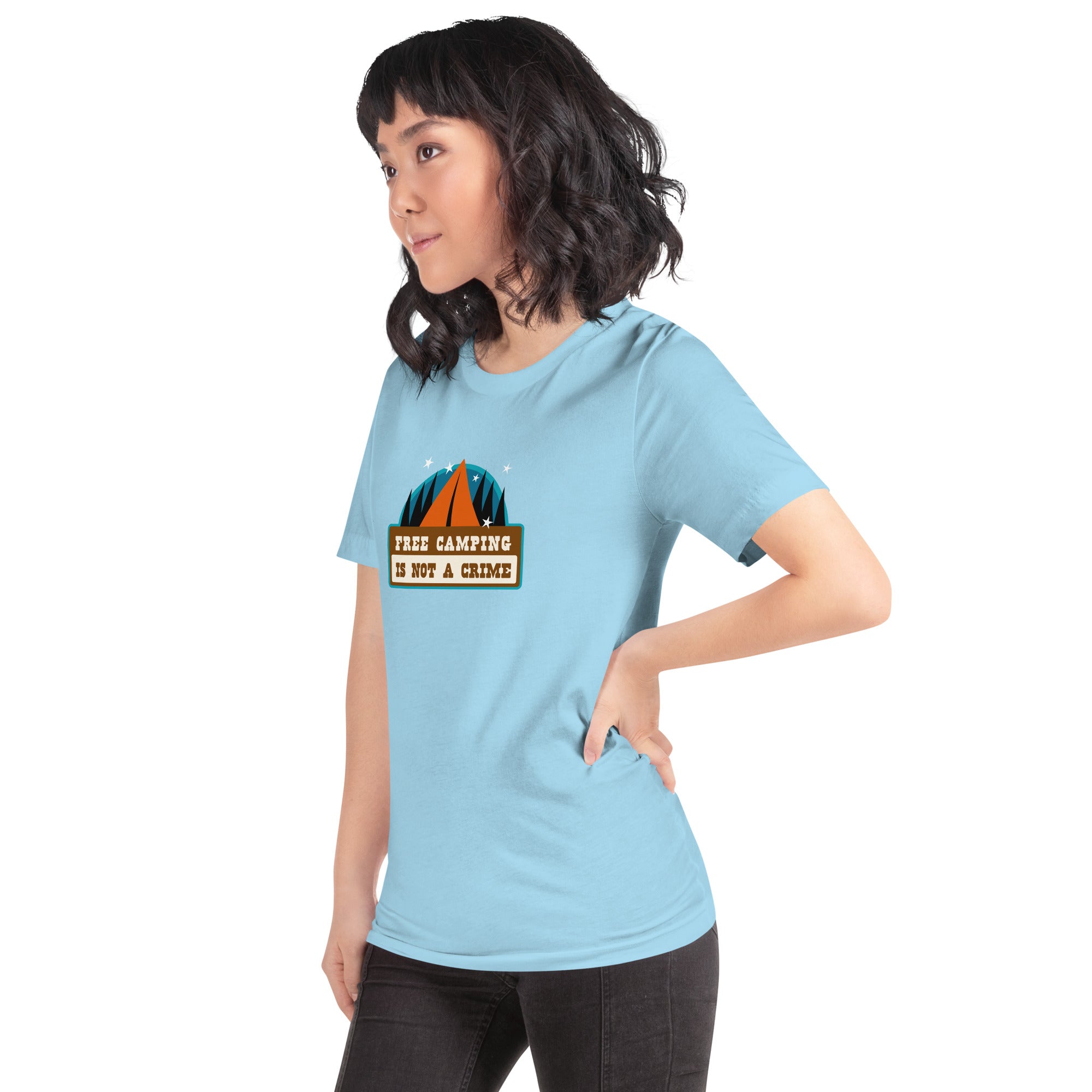 Unisex cotton t-shirt Free Camping is not a Crime on bright colors