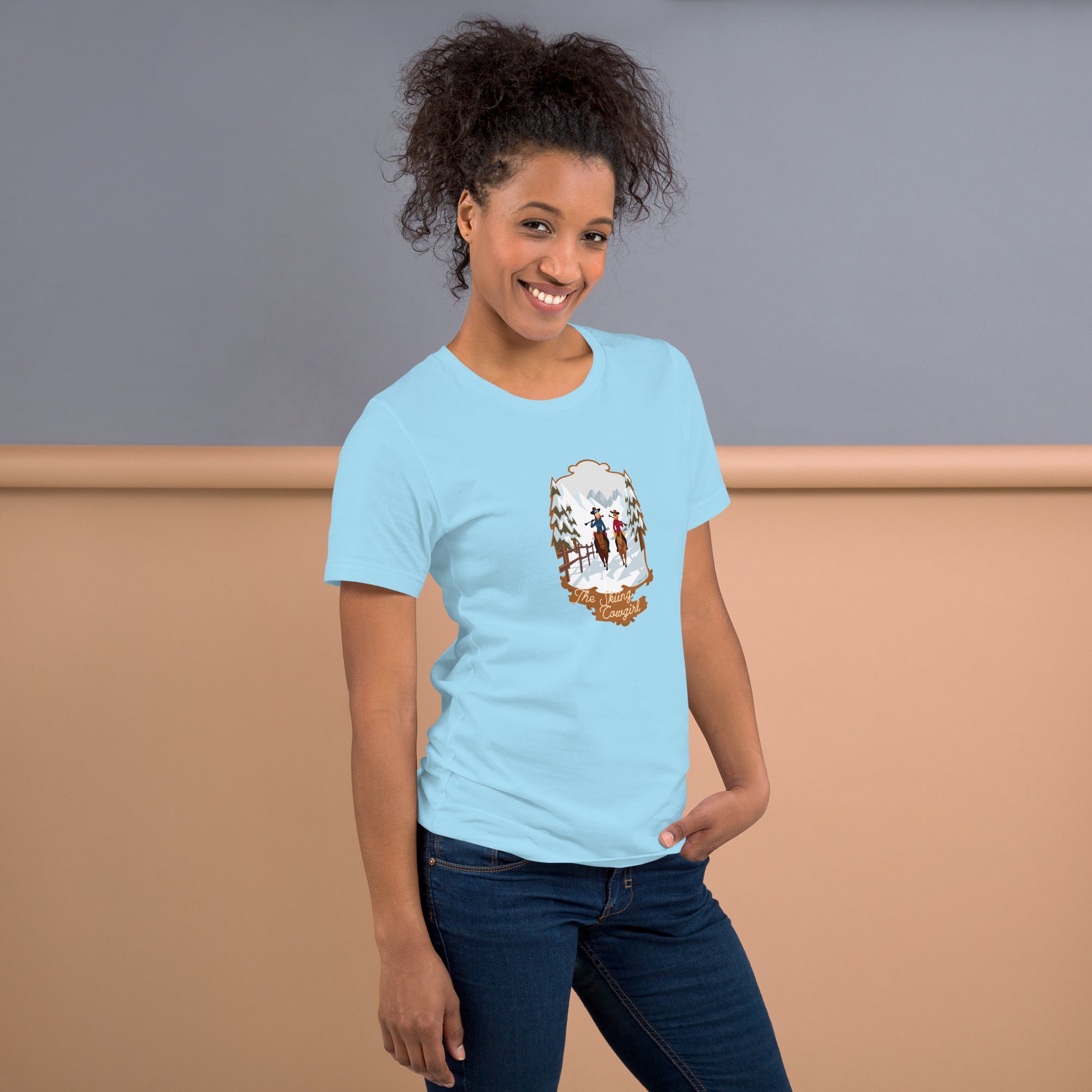 Unisex cotton t-shirt The Skiing Cowgirl on light colors