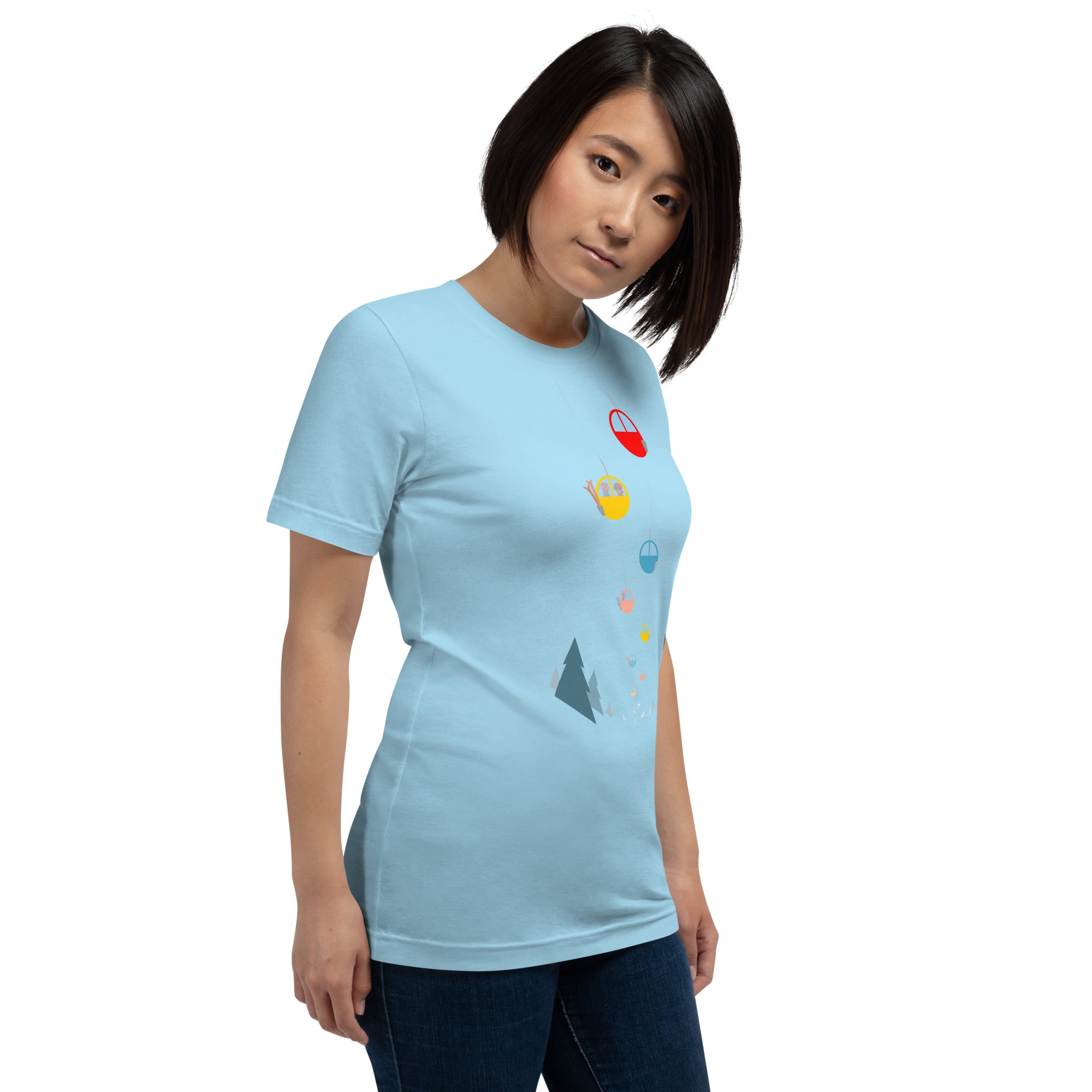 Unisex cotton t-shirt Gondolas in the mist on bright colors