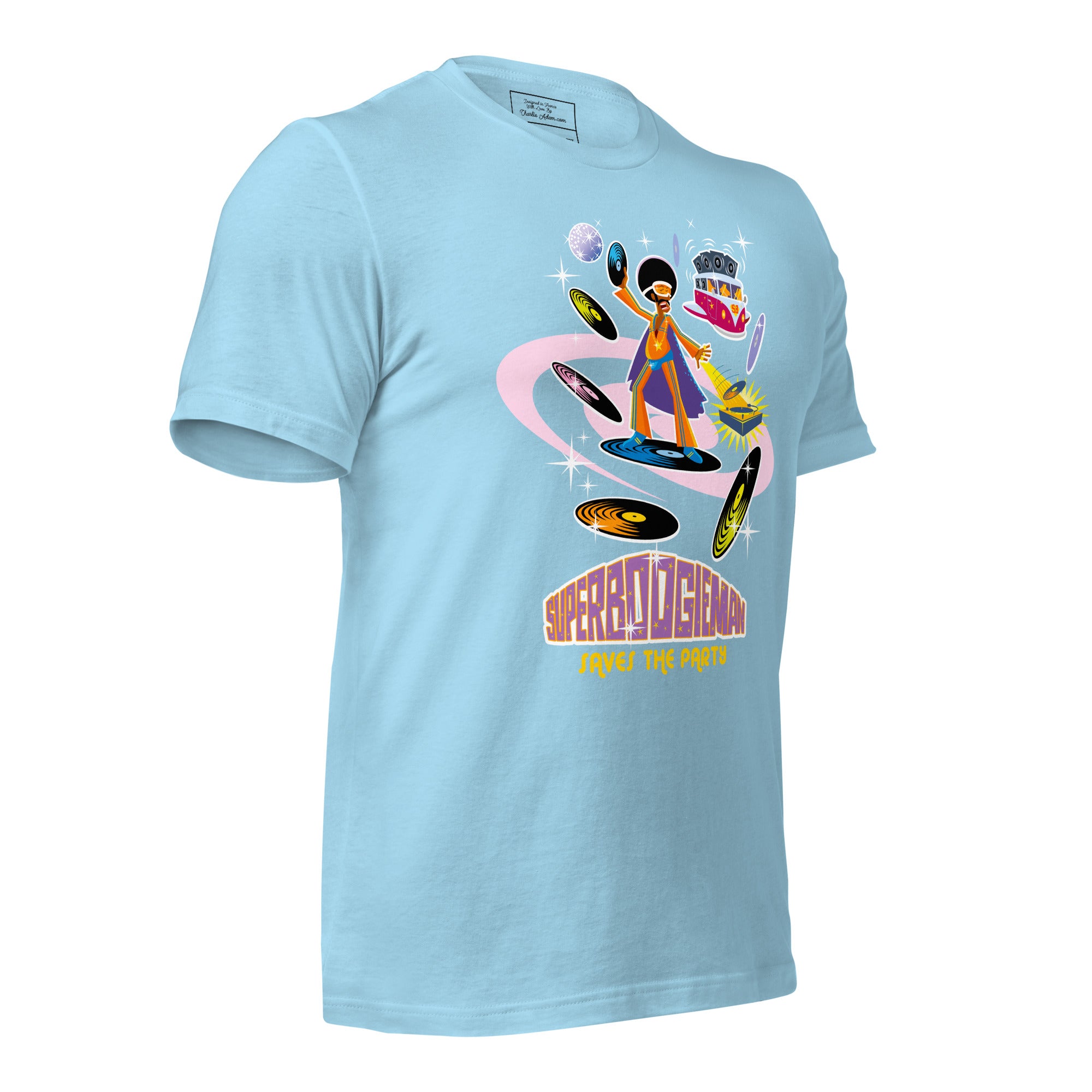 T-shirt en coton unisexe Superboogieman saves the party sur couleurs vives