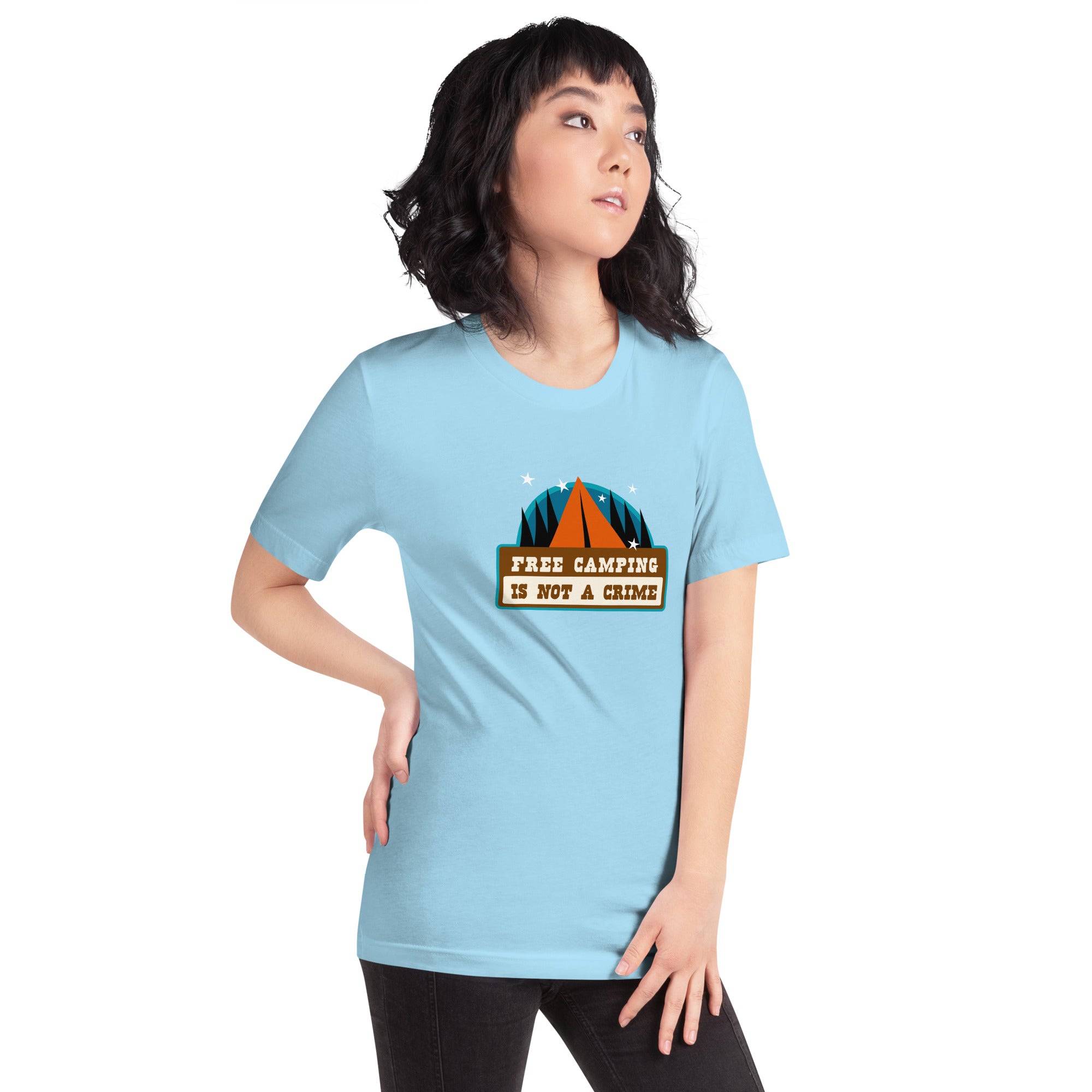 Unisex cotton t-shirt Free Camping is not a Crime on bright colors