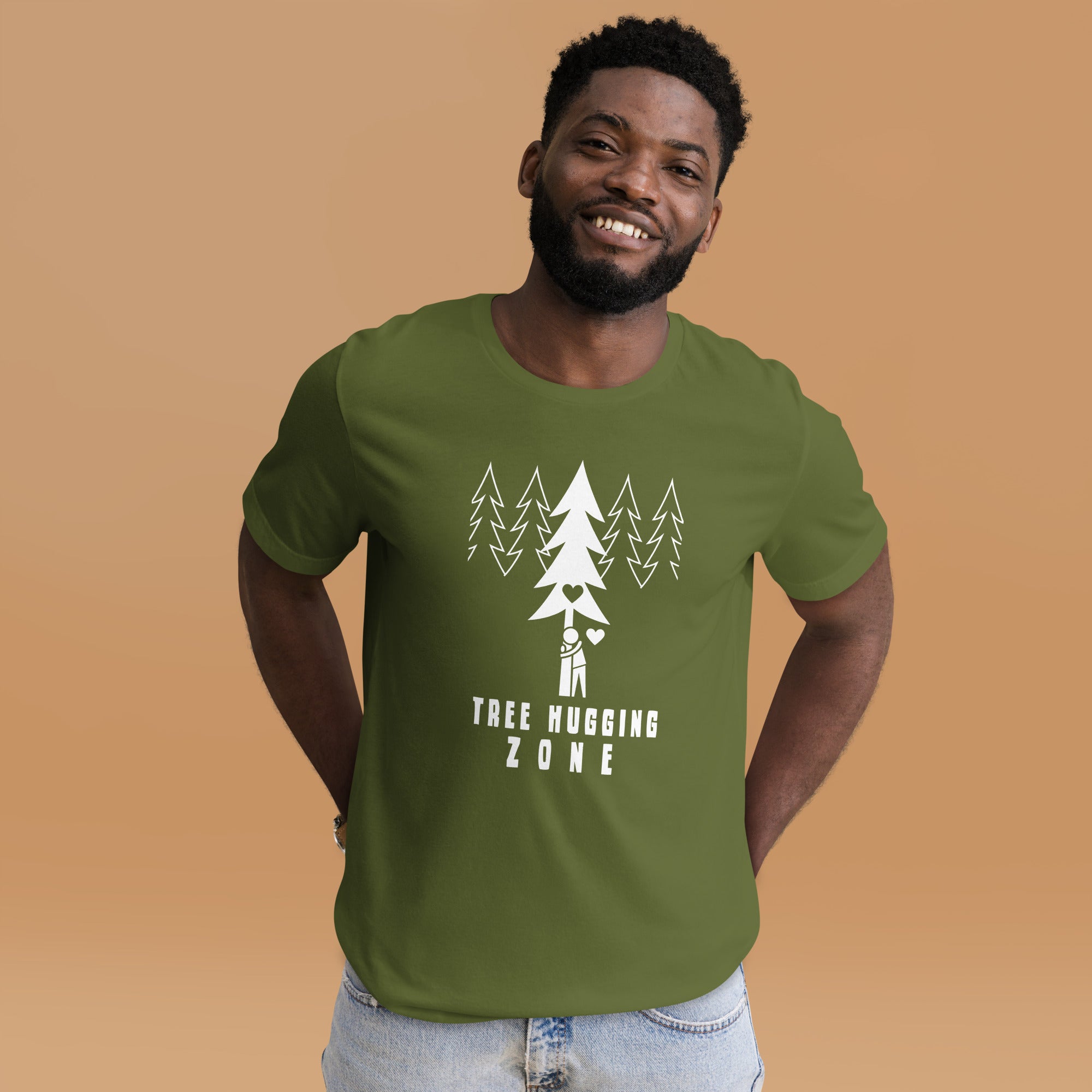 T-shirt en coton unisexe Tree hugging zone sur couleurs foncées