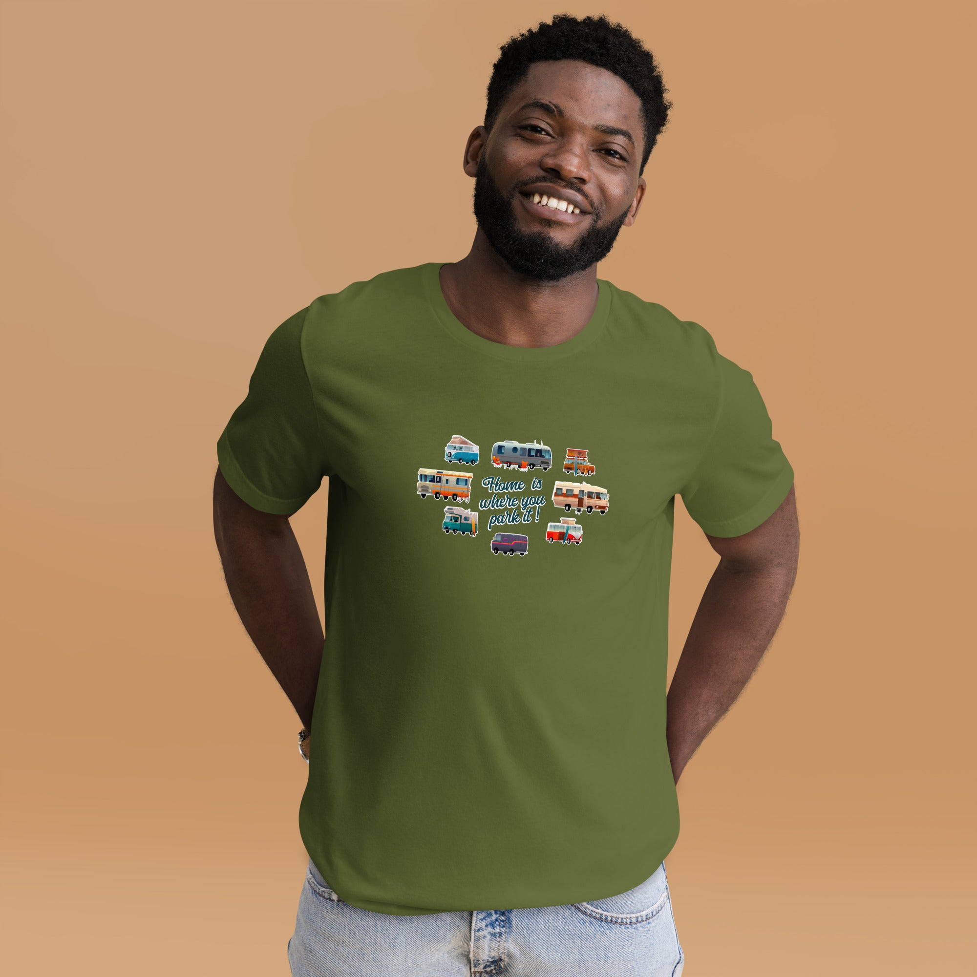 T-shirt en coton unisexe Square Vintage Campers sur verts