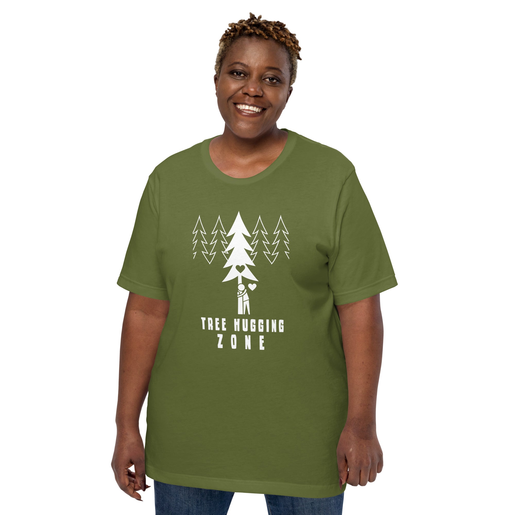 T-shirt en coton unisexe Tree hugging zone sur couleurs foncées