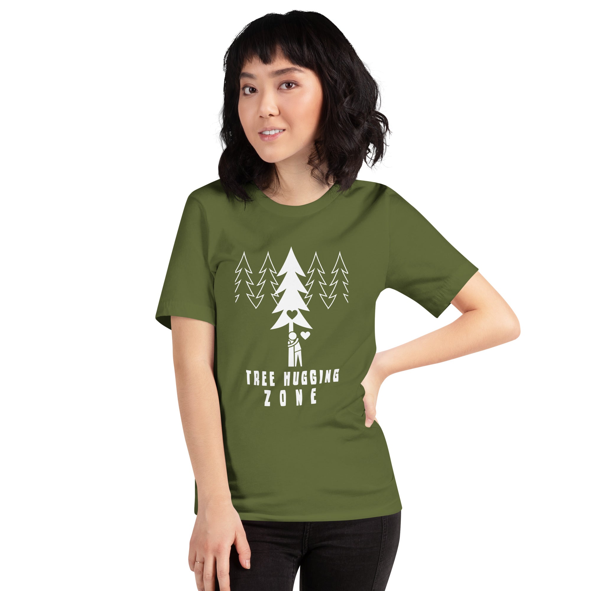 T-shirt en coton unisexe Tree hugging zone sur couleurs foncées