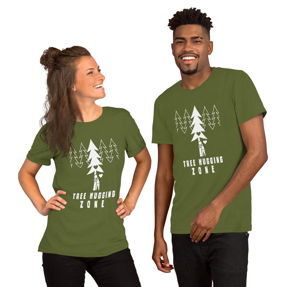 T-shirt en coton unisexe Tree hugging zone sur couleurs foncées