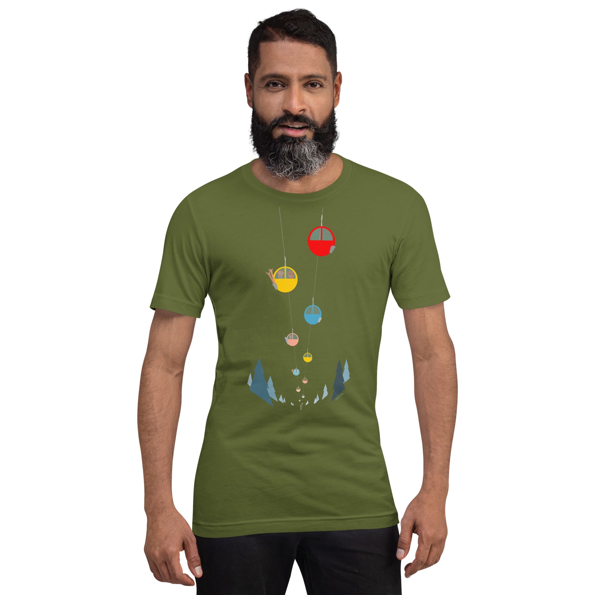 T-shirt en coton unisexe Gondolas in the mist sur couleurs foncées