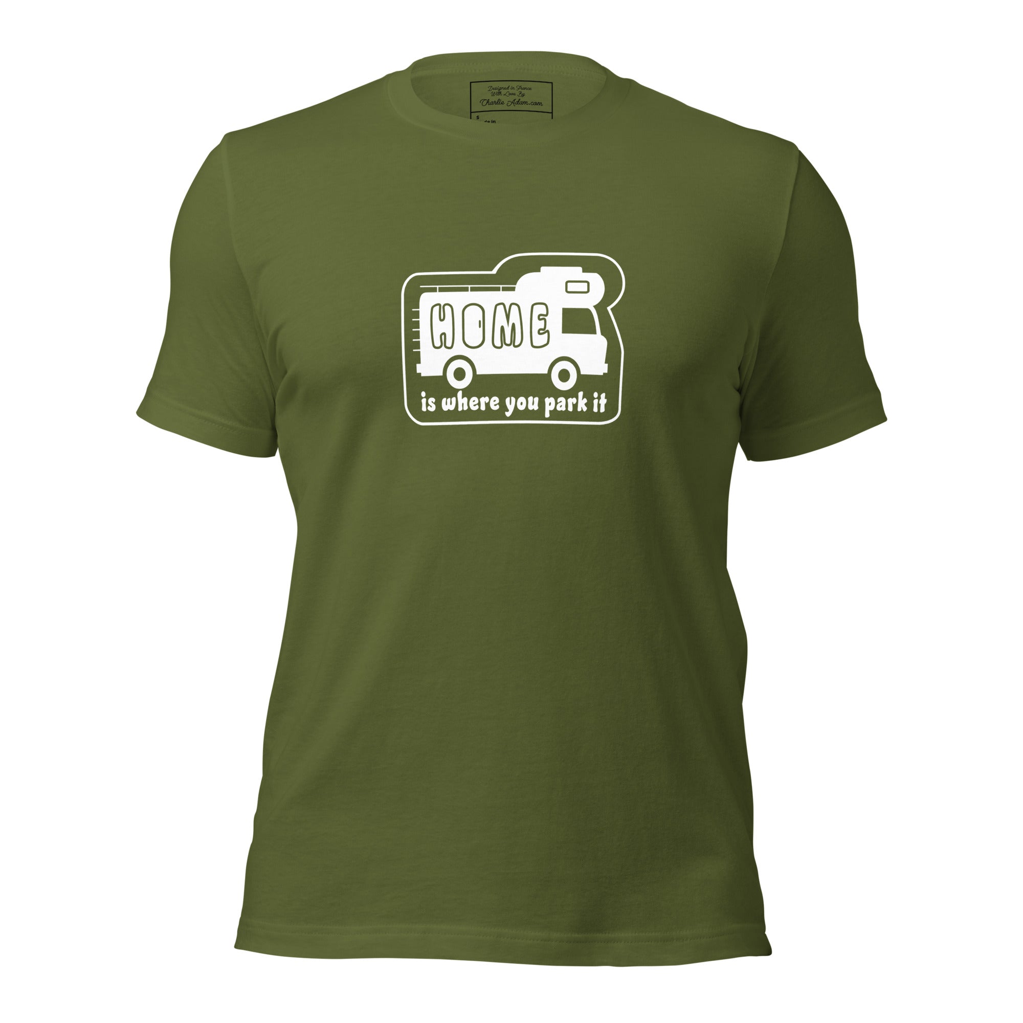 Unisex cotton t-shirt Bold Camper Van on greens