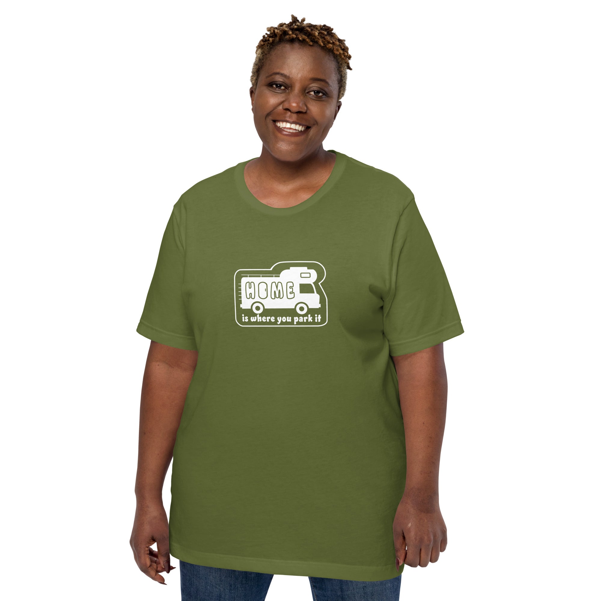 Unisex cotton t-shirt Bold Camper Van on greens