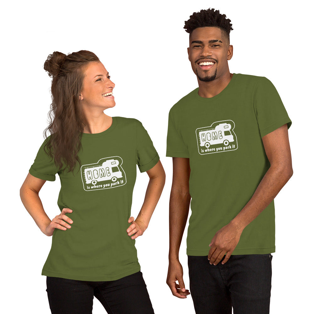 Unisex cotton t-shirt Bold Camper Van on greens